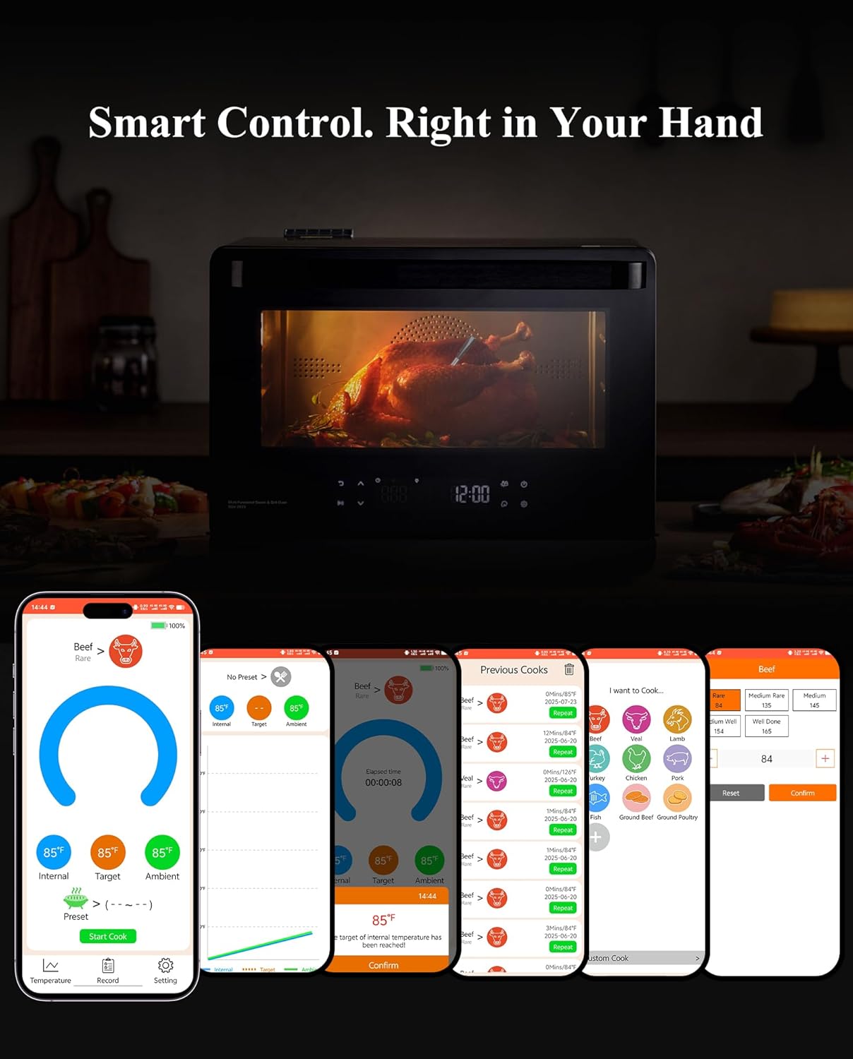 Wisebee Meat Thermometer Digital Wireless,328FT Smart Bluetooth Probe Waterproof Thermometer with Remote Monitoring| Real-Time Readings| Rechargeable LCD Booster| Dual Alarm| App Controlled| Cooking