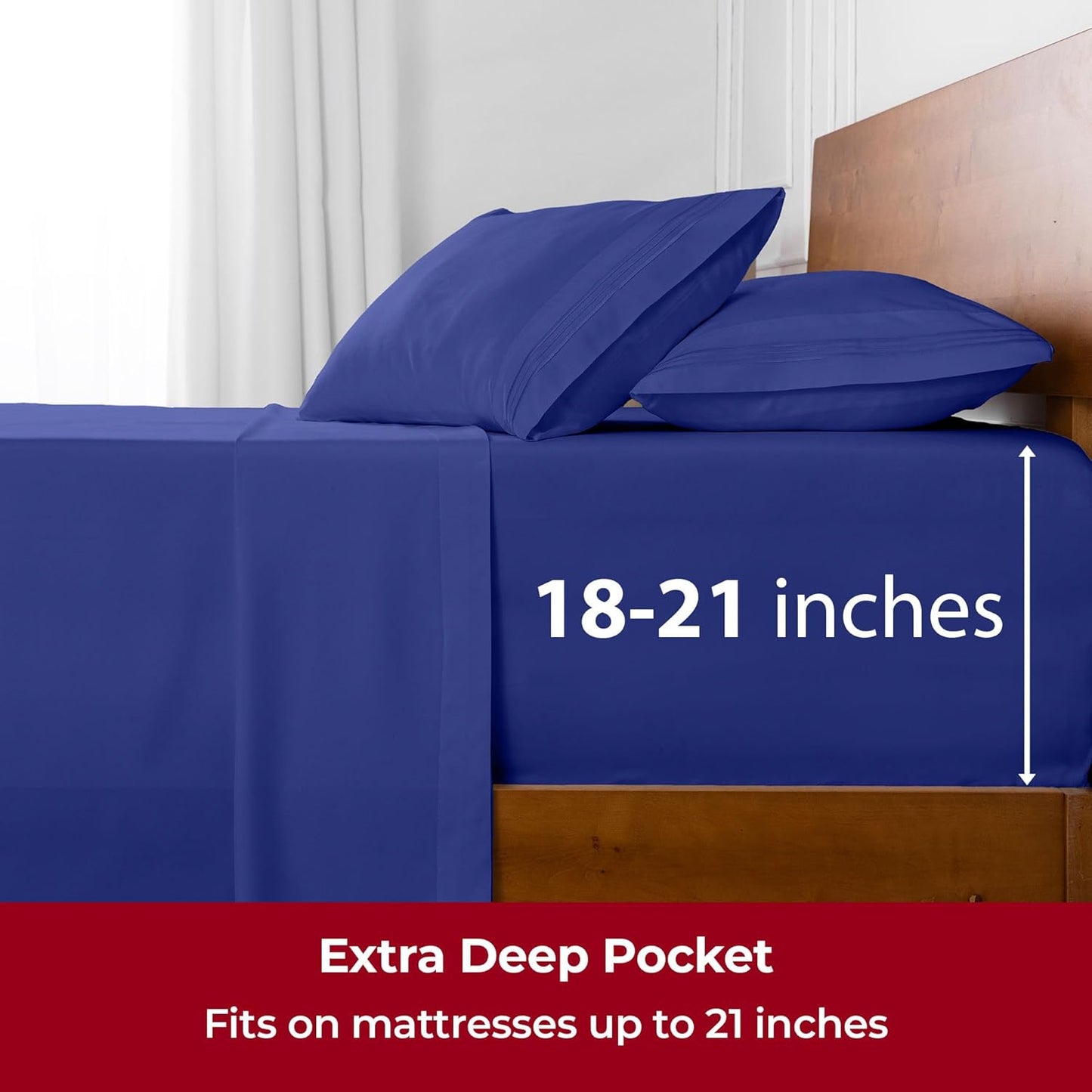 Mellanni Extra Deep King Sheets - 4 PC Iconic Collection Bedding - Hotel Luxury, Ultra Soft, Cooling Bed Sheets - Wrinkle, Fade, Stain Resistant (King, Royal Blue)