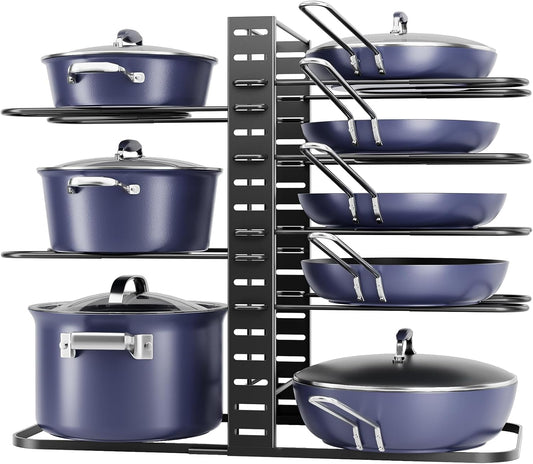 ORDORA Pots and Pans Organizer under Cabinet 14.55 Height, Adjustable 8-Tier Pot Organizers inside Cabinet, Kitchen Organizers and Storage Fit 6-11 inch Lightweight Cookware