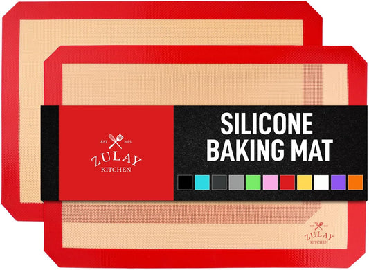 Zulay Kitchen (2 Pack) Silicone Baking Mat Sheet Set - Reusable Baking Mat Nonstick - Half Sheet Baking Mat For Oven - 16.5" x 11.6" (Red)