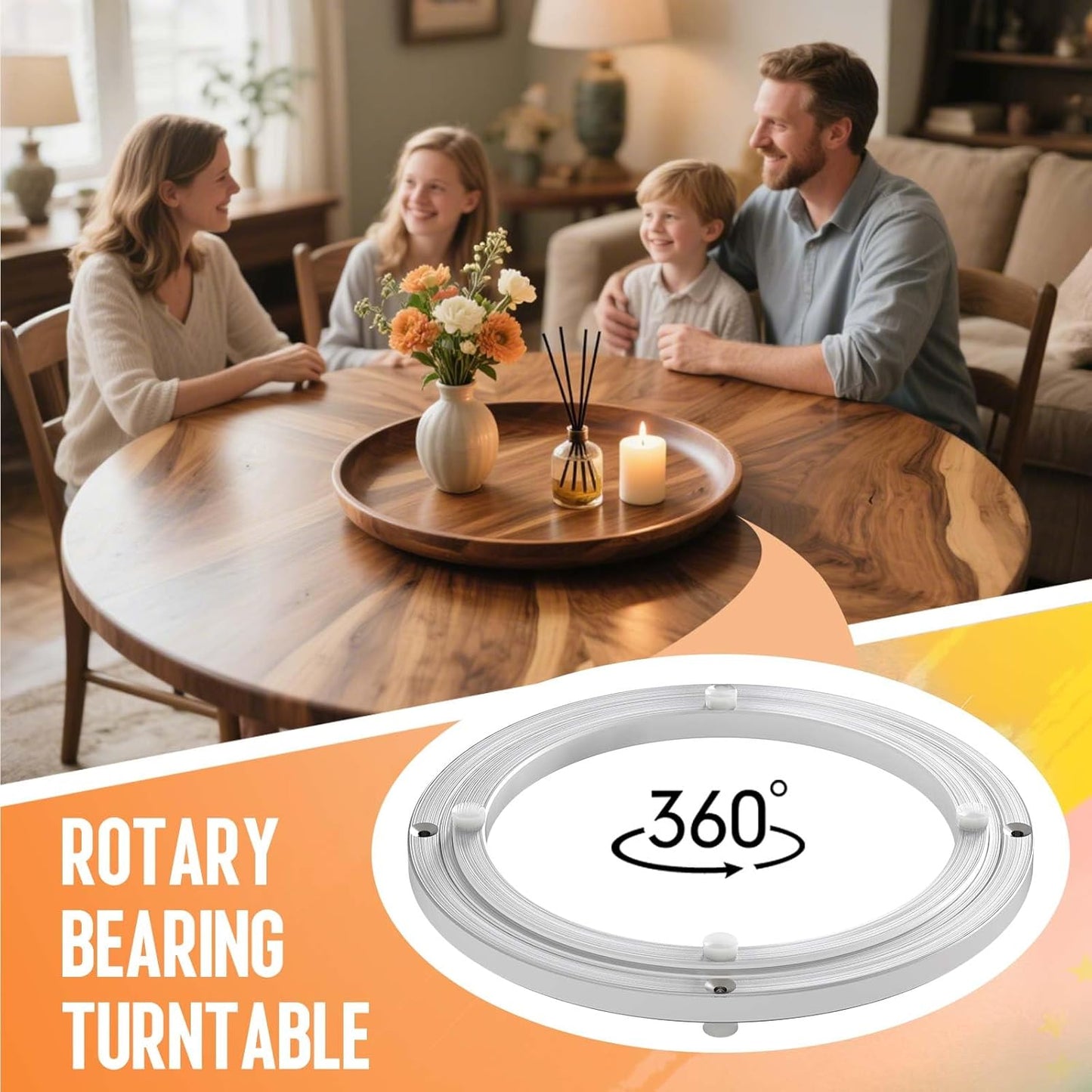 Pisman Aluminium Alloy Turntable Bearing, Heavy Duty Lazy Susan Rotating Bearing Turntable,Smooth Swivel Plate Hardware for Round Dining Table,DIY. Silent Rotating Base Only(8inch)