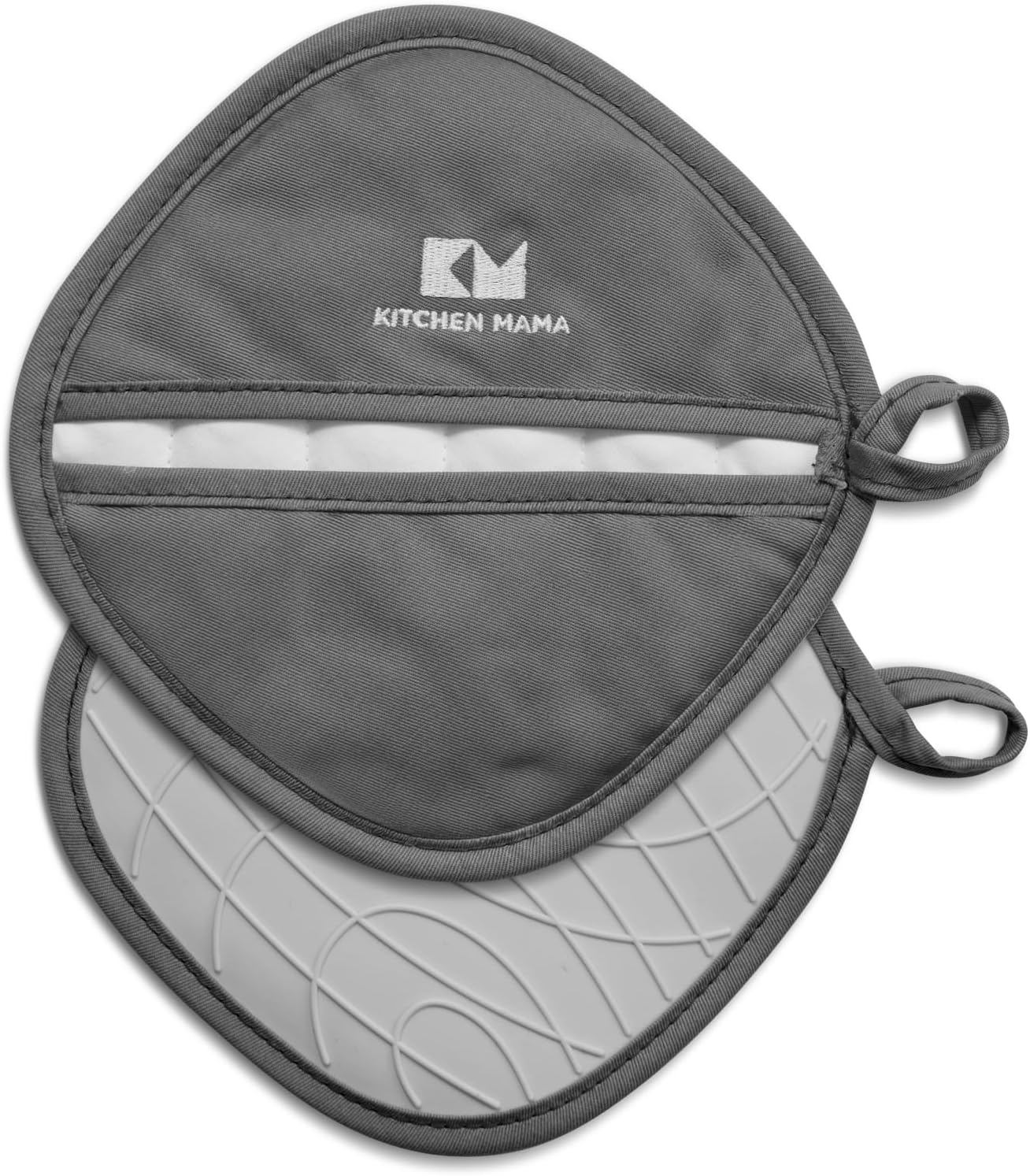 Kitchen Mama Silicone Pot Holders - Heat Resistant, Non-Slip Surface, Dual Pocket Design with Soft Cotton Lining, Safe, Durable, Stylish, Practical for Everyday Use Hot Oven, Bowl, Pan (Metal Gray)