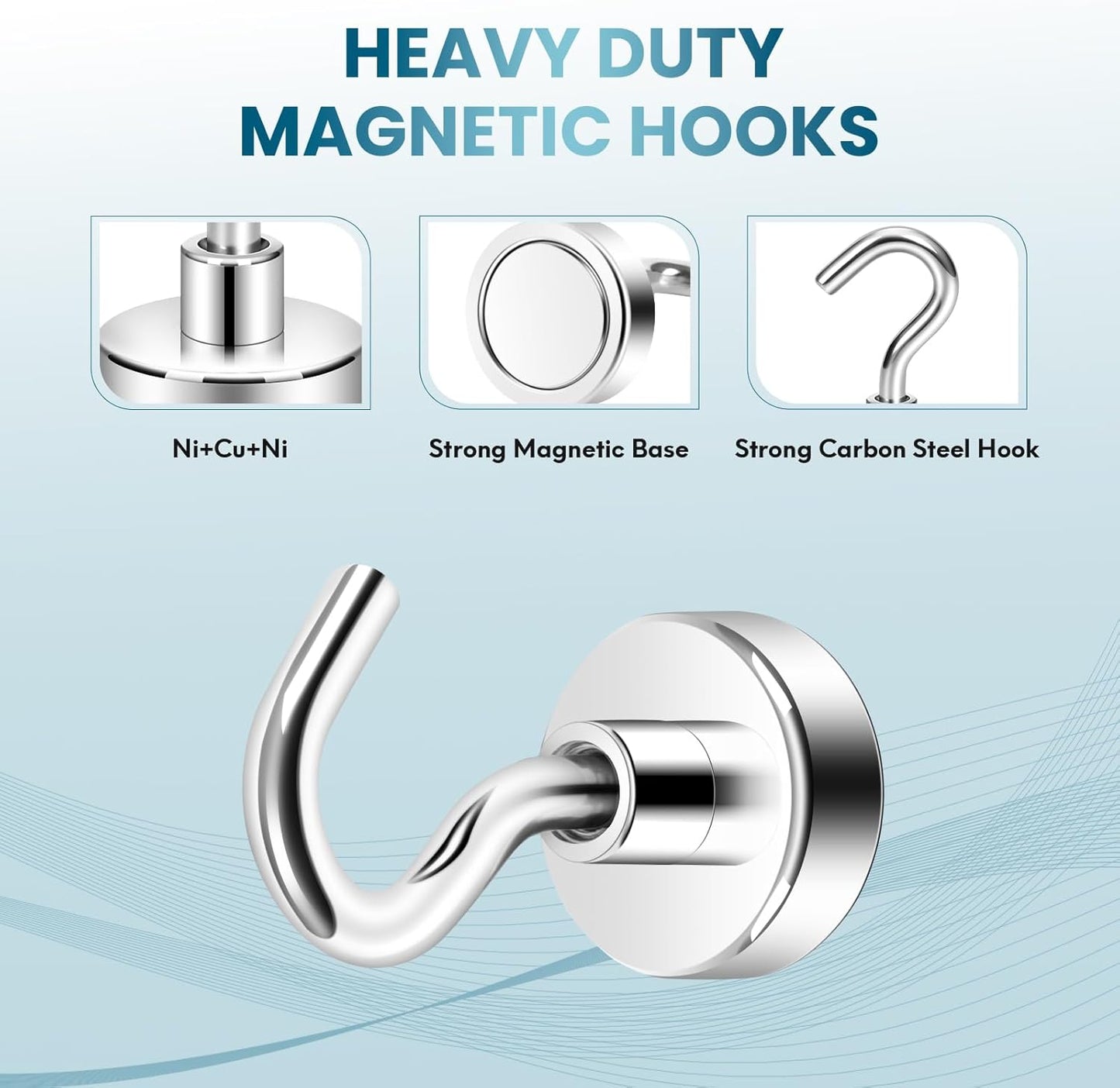 Neosmuk Magnetic Hooks,30lb+ Heavy Duty Earth Magnets with Hook for Refrigerator, Extra Strong Cruise Hook for Hanging, Magnetic Hanger for Curtain, Grill (Silver, 15 Pack)