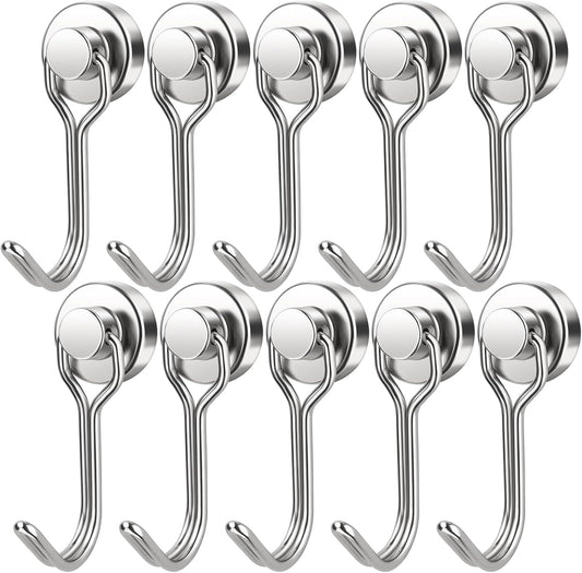 FINDMAG Magnetic Hooks, 30lbs+ Magnet Hooks 2025 Cruise Ship Essentials, Strong Magnetic Hooks for Fridge, Magnetic Hanger for Garage, Whiteboard, Office Supplies, Kitchen Organization, 10 Pack