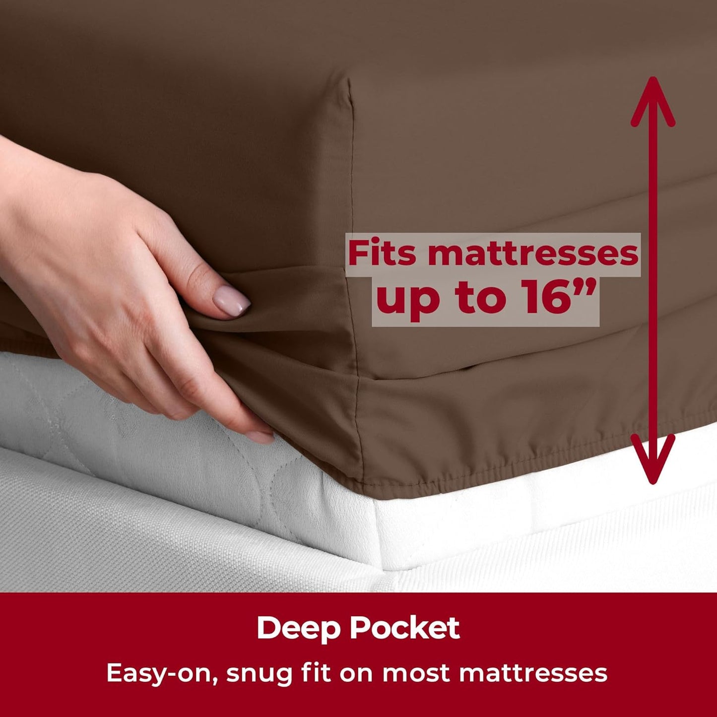 Mellanni Split King Sheets Set - 5 PC Iconic Collection Bedding - Hotel Luxury, Extra Soft, Cooling Bed Sheets - Wrinkle, Fade, Stain Resistant (Split King, Brown)