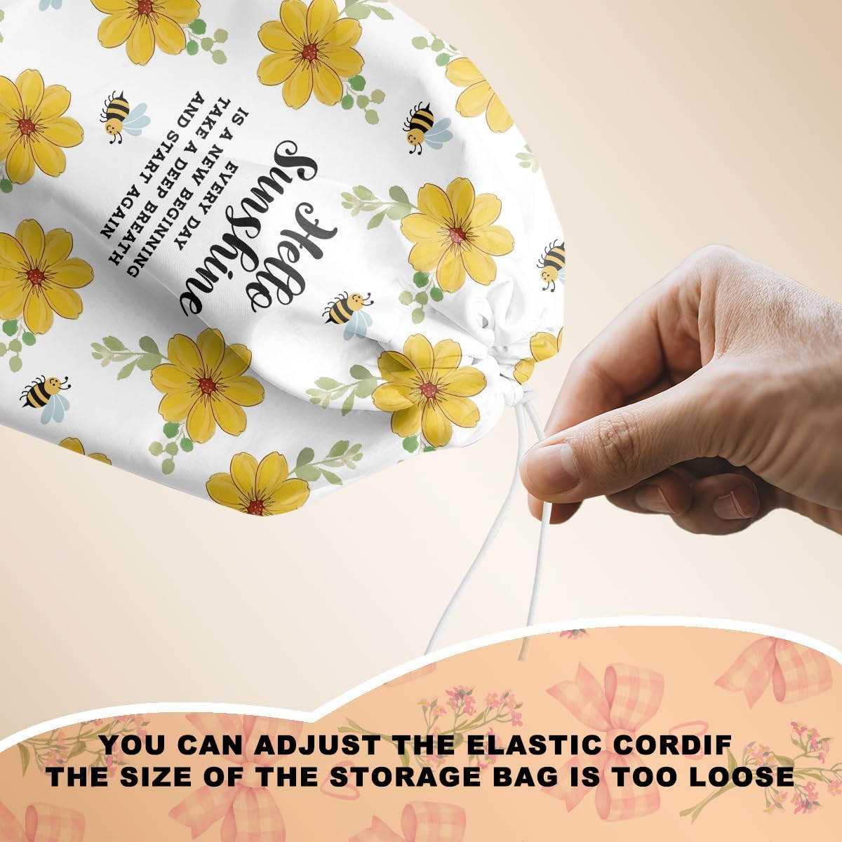 Rustic Floral Cute Bee Plastic Bag Holder for Kitchen Essentials, Wall Mount Grocery Bag Holder for Plastic Bags, Hello Sunshine Reusable Grocery Bags Storage Dispenser for Home Kitchen Farmhouse