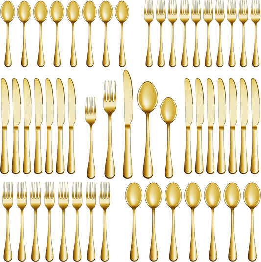 30 Pcs Gold Silverware Set Service for 6, Premium Stainless Steel Flatware Set, Cutlery Utensil Set, Durable Home Kitchen Eating Tableware Set, Include Fork Knife Spoon Set, Dishwasher Safe