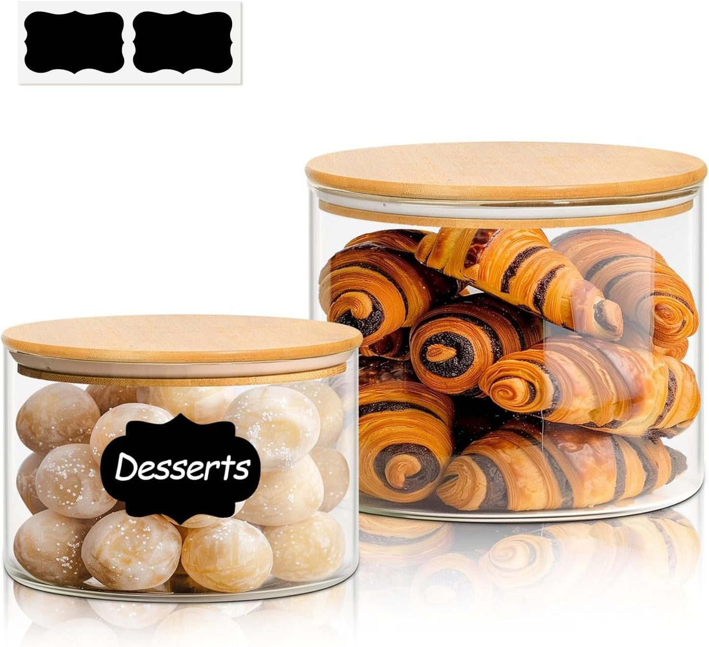 ComSaf Glass Food Storage Containers, 100 oz/44 oz Glass Flour and Sugar Containers with Airtight Lids, 7.1'' Wide Mouth Large Glass Jars with Bamboo Lid for Rice, Pasta, Oats, Grains, Cookie, Candy