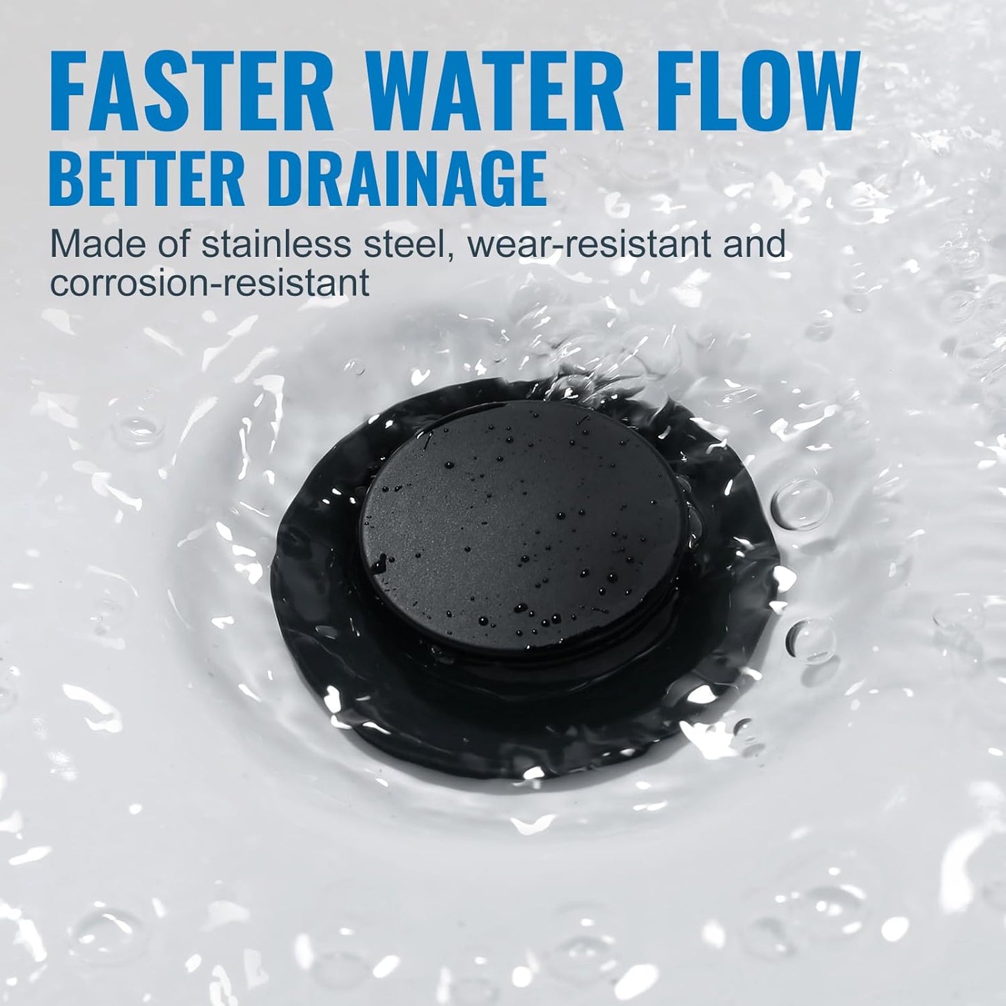 ALEASHA Pop Up Sink Drain Without Overflow, Bathroom Sink Drain Vessel Sink Stopper Pop Up Sink Drain Stopper, Pop Up Drain for Bathroom Sink Drain Strainer for Hair Catcher, Matte Black