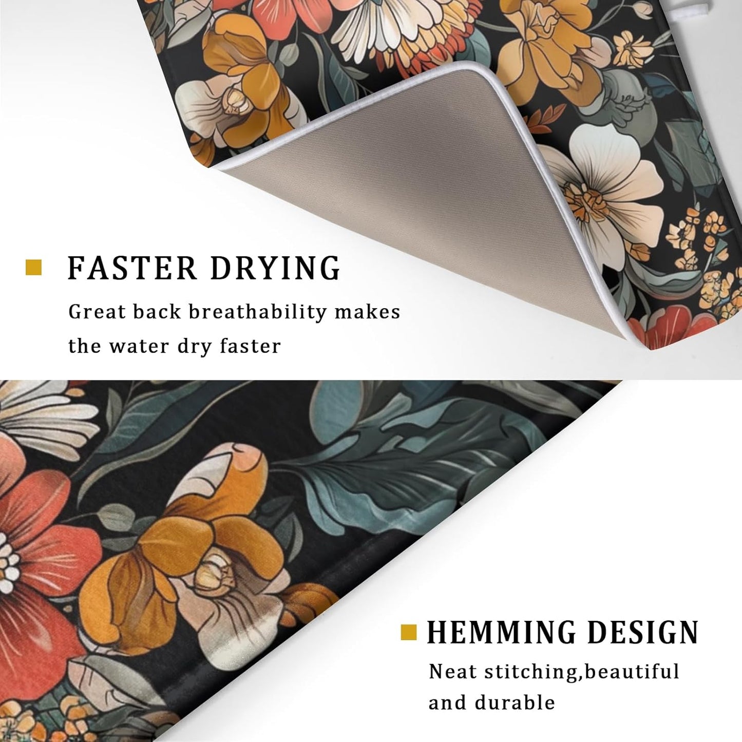 Vintage Floral Dish Drying Mat 18x24 inch Boho Flower Drainer Mats Fast Dry Absorbent Washable Dish Rack Pad Protector Kitchen Accessories