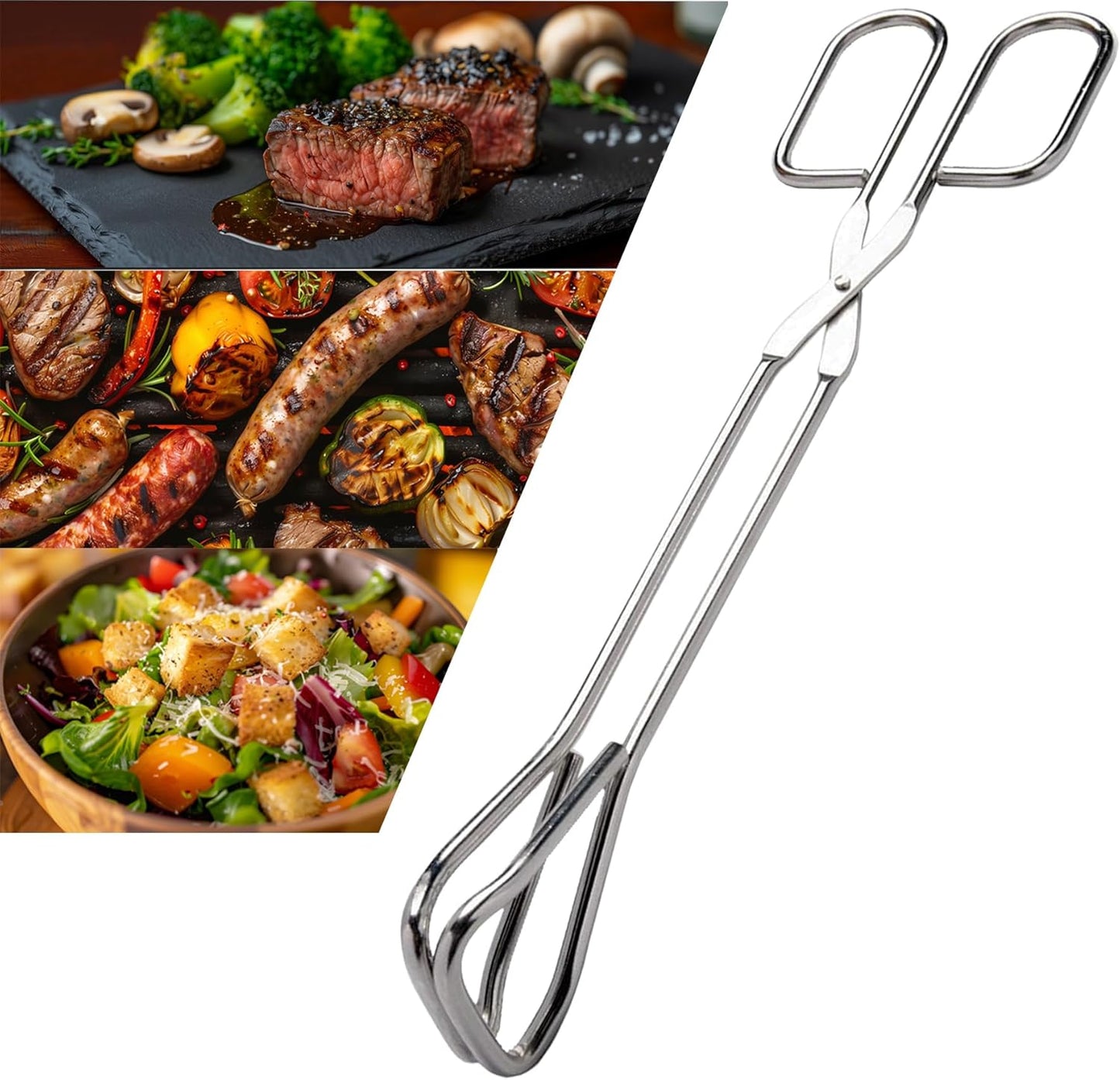 11-Inch Heavy Duty Stainless Steel Kitchen Tongs - Comfortable Ergonomic Grip, Scissor Design, Heat Resistant for BBQ and Cooking