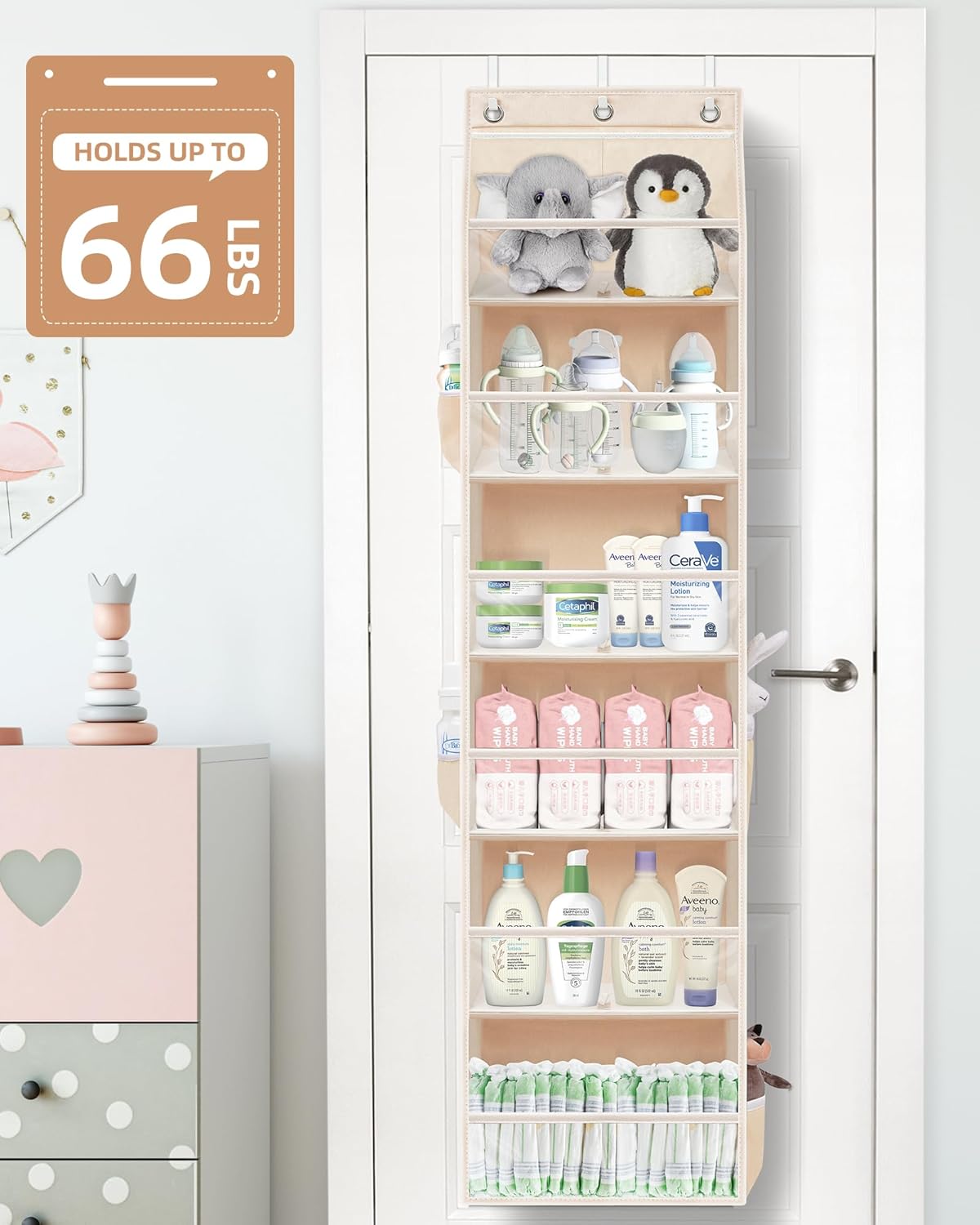 STORAGE MANIAC Over the Door Organizer Large Capacity Hanging Organizer, Clear Deep Pockets Behind Door Closet Organizer and Storage for Nursery, Bathroom, Bedroom, Pantry, 1 Pack Oat Beige