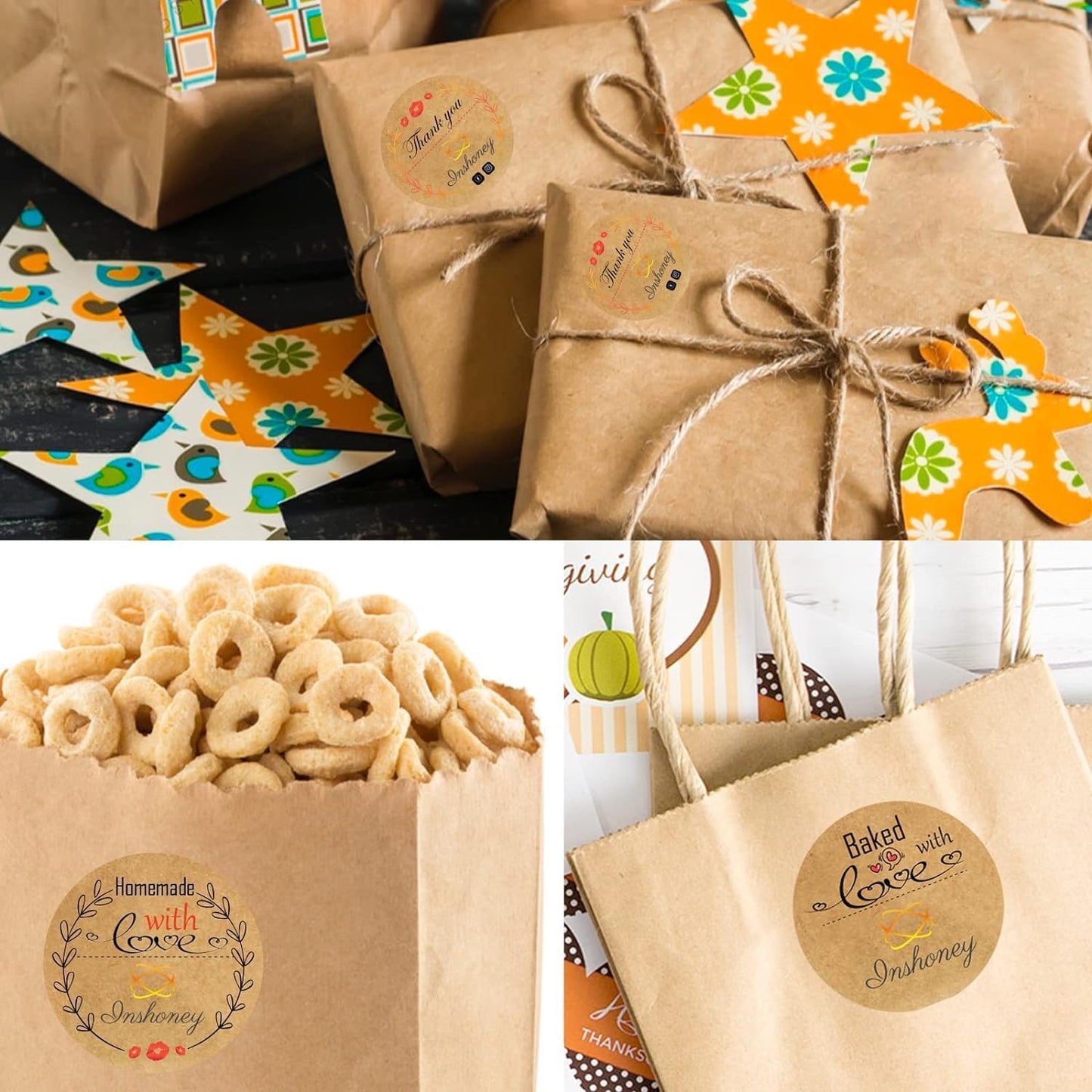 Custom Stickers Kraft Paper Labels Personalized Withe Text, Business Logo Customized Food Jars Labels Bakery Label Sticker Package Favor Canning Circle 100pcs (Style 5)