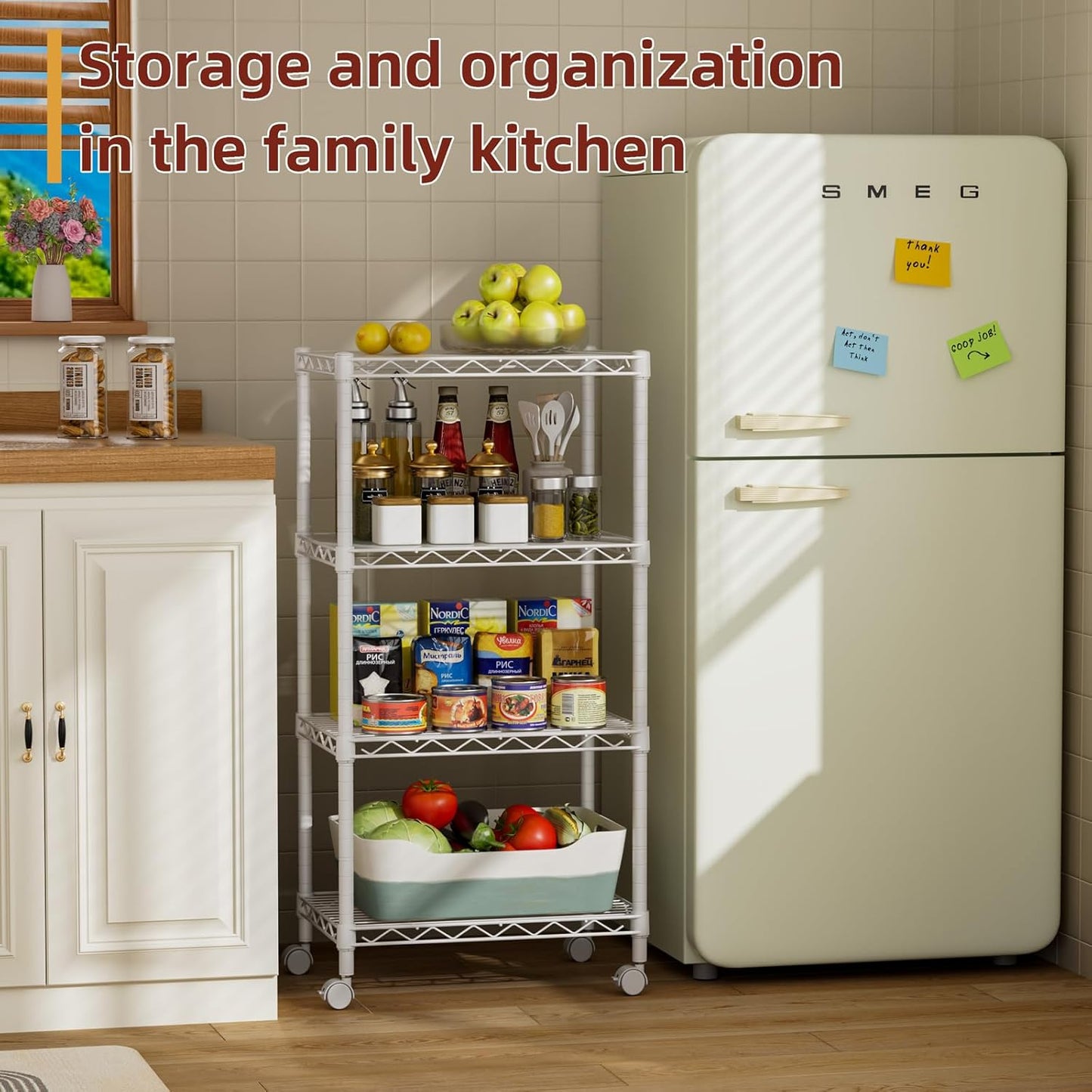 SINGAYE 4 Small Wire Shelves Kitchen Pantry Close Home Organizers and Storage Bathroom Shelf Laundry Room Organization Adjustable Book Metal Garage Shelving Unit