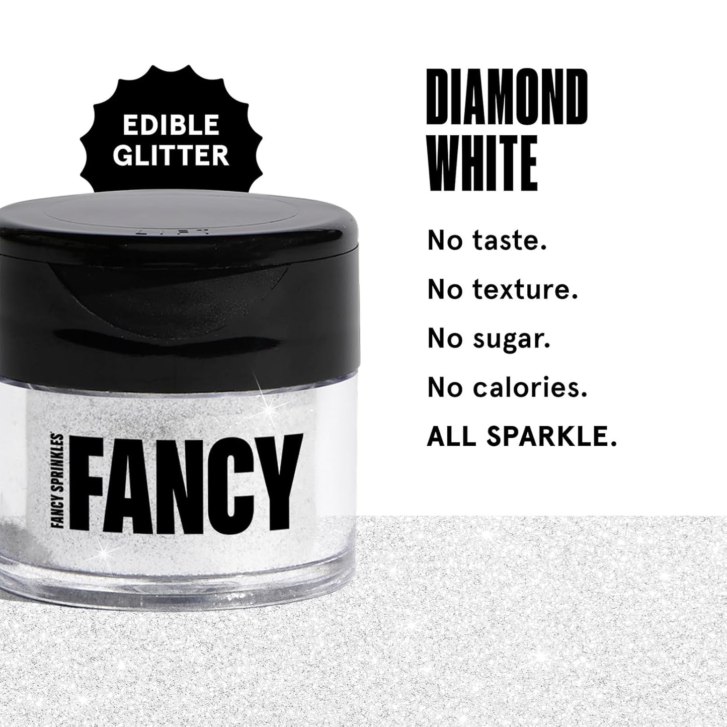 Fancy Sprinkles Diamond White Premium Edible Glitter, 100% Edible Glitter for Sparkling Food & Drinks No Taste or Texture (4gm)