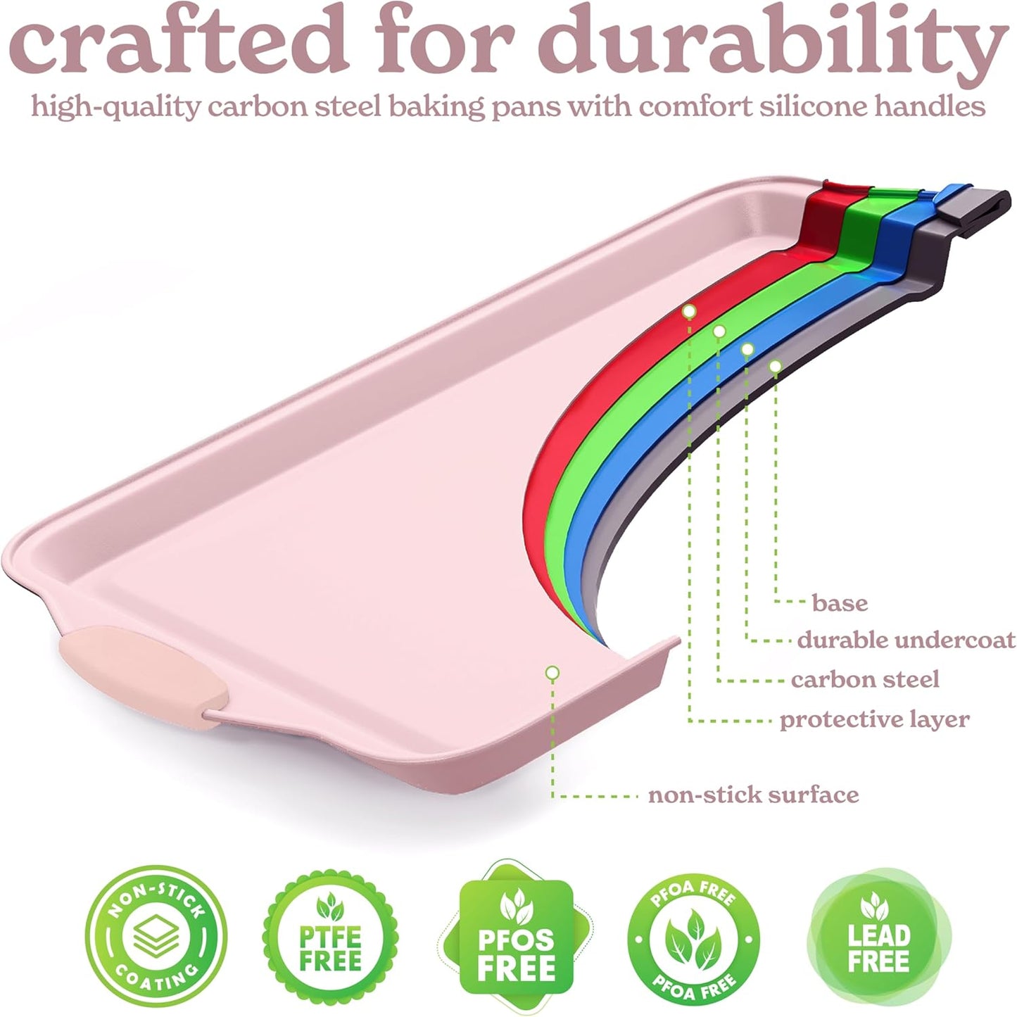 Country Kitchen Nonstick Stackable Bakeware Set - Heavy Duty, Durable, Easy Release Baking Set, Pink, 4 Pcs