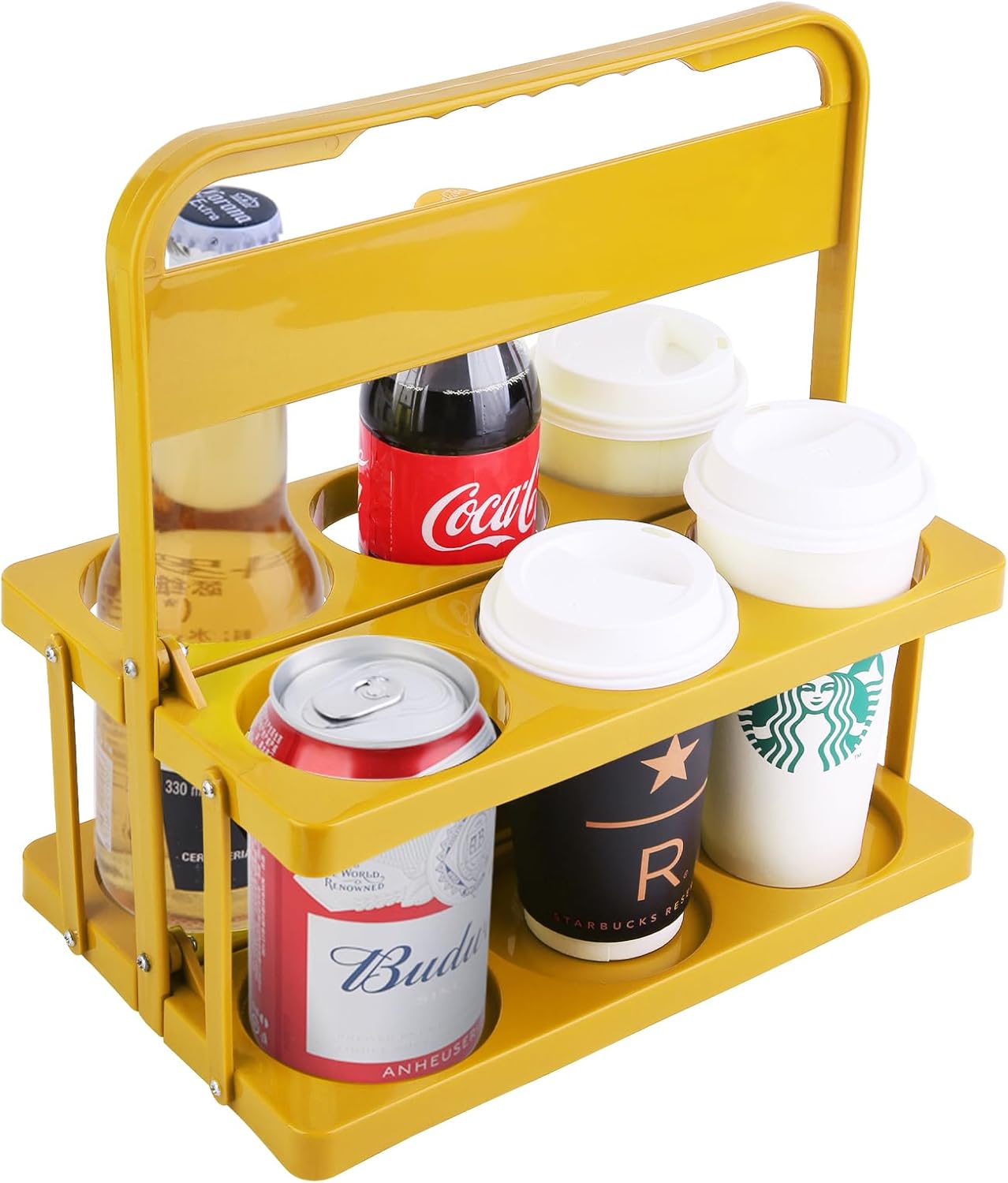 Reusable Drink Carrier with Handle for Doordash, Grubhub, Portable Cup/Coffee Holder Accessories for Delivery, Foldable Drinks Caddy with Tray, Car Durable Plastic Festive Bottle, Vacation