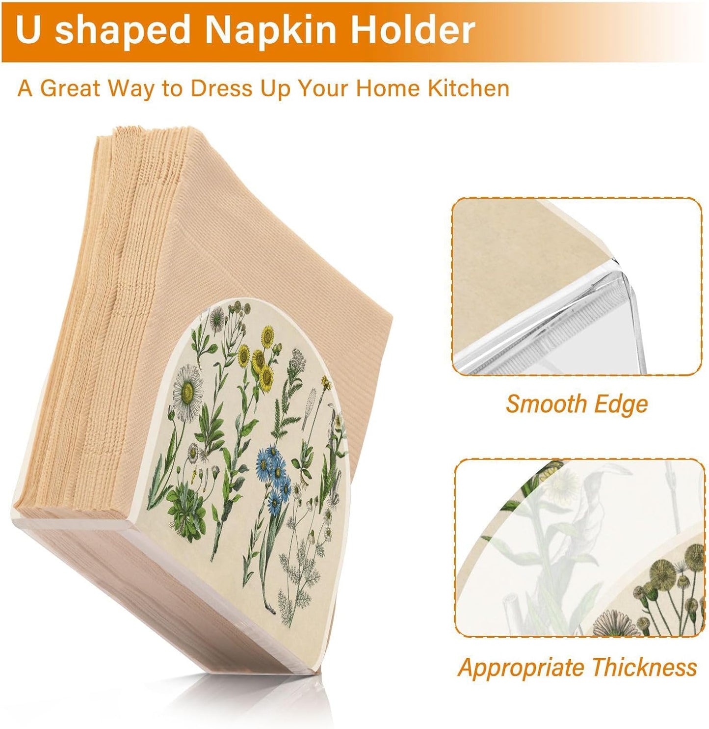 Herbs Botanical Plants Napkin Holder for Table Paper Napkins Holder Acrylic Tissue Dispenser Kitchen Dining Room Bathroom Party Car Decor