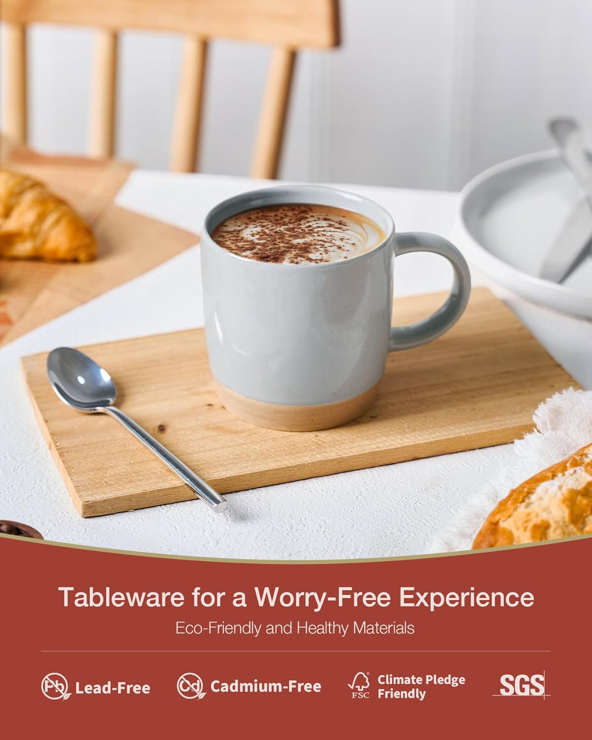 famiware Coffee Mugs for 6, 12 oz Mug Set, Dringking Cup with Handle for Coffee, Tea, Cocoa, Milk, Milkyway serise, Ligth Gray