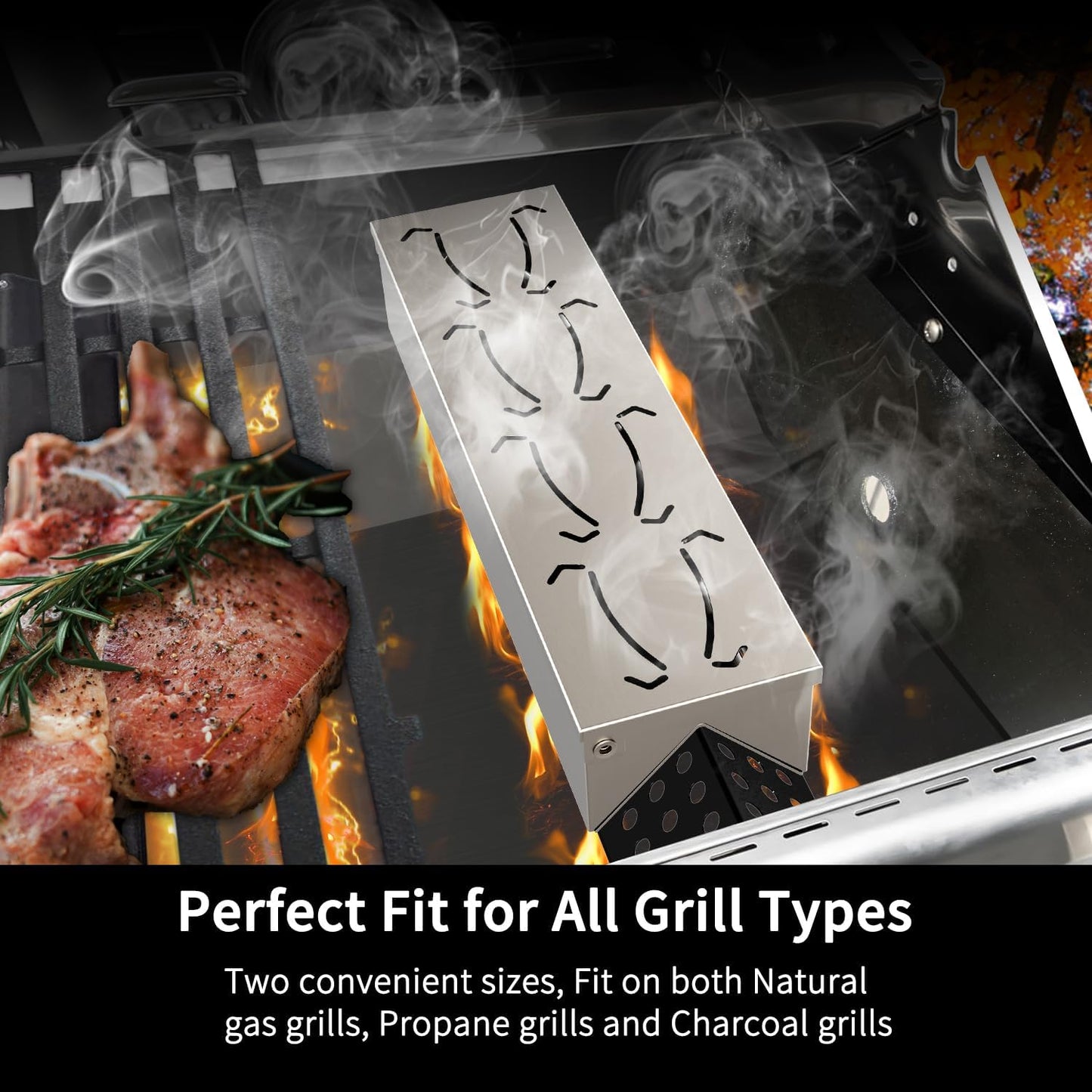 Smoker Box for Gas Grilling | 2 Pack Wood Chip Smoke Box for Gas Grill | V-Shaped Design for Maximum Smoke Production | Durable & Convenient Hinge Lid - Set of 2 Sizes (12" & 11.25")