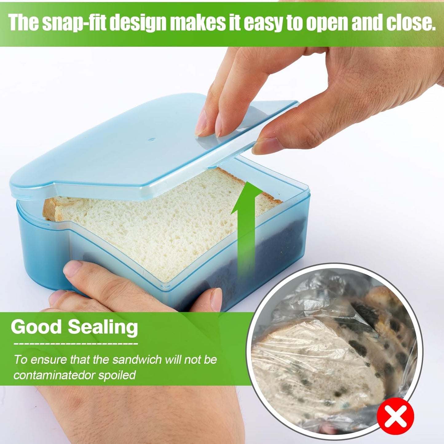 Alphatool 20 Oz Sandwich Containers for Kids, Toast Shape Lunch Box with Lids, Reusable BPA Free Plastic, Microwave & Freezer Safe, Small Food Storage Case for Kids Adults Snack Meal Prep (4 PCS)