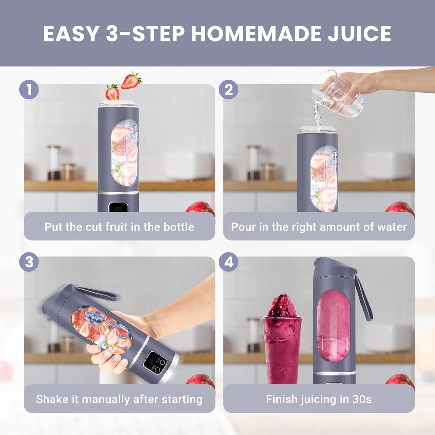 Portable Personal Electric USB Juicer，500ML Mini Blender Portable Blender For Shakes and Smoothies juice，12 Blades Great for Mixing，Compact、Convenient and Versatile (Purple)