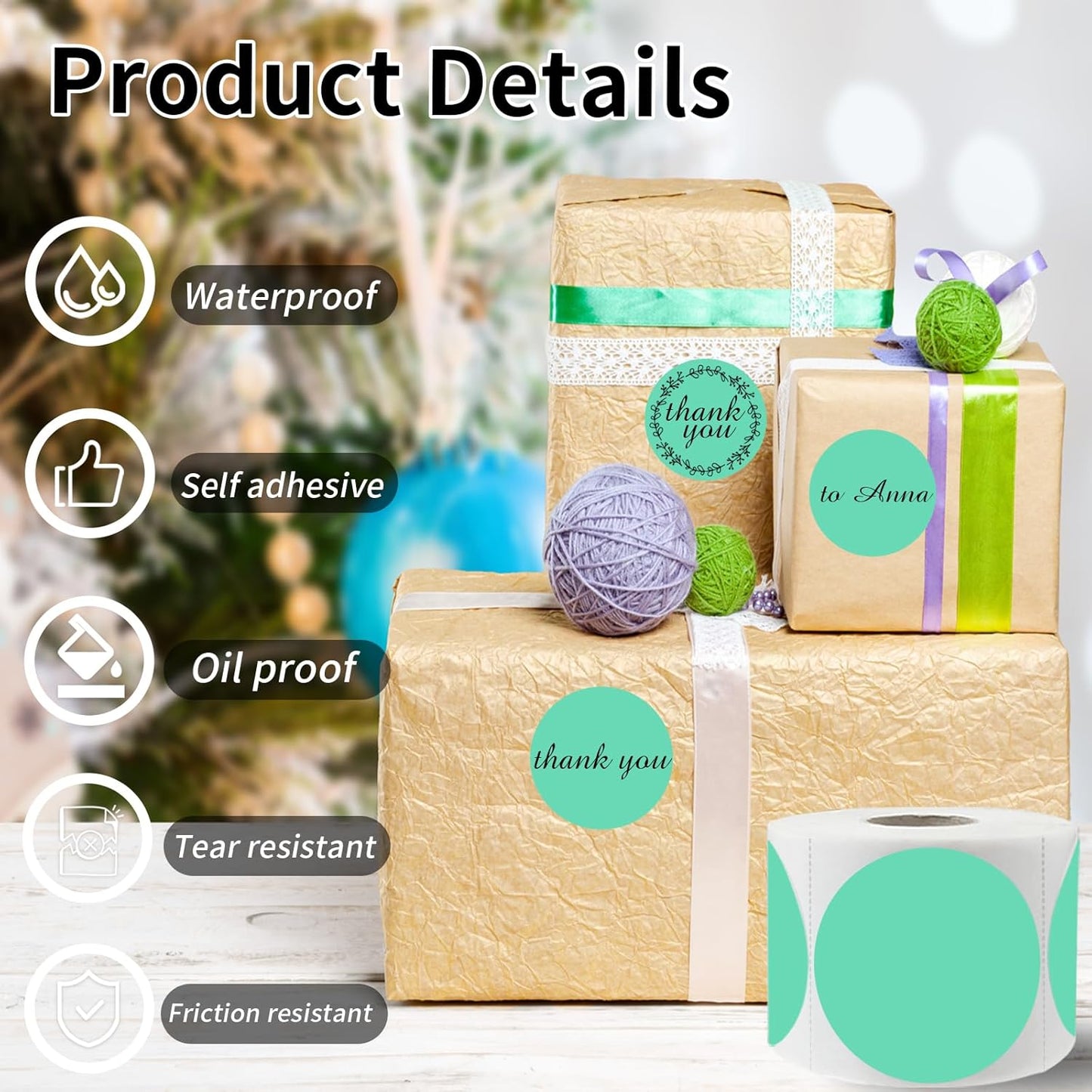 starboling Thermal Labels,2 Inch Cyan Round Thermal Printer Stickers,Self-Adhesive Round Direct Thermal Labels,Thermal Stickers for DIY Logo Design,Name Tag (500/Roll）