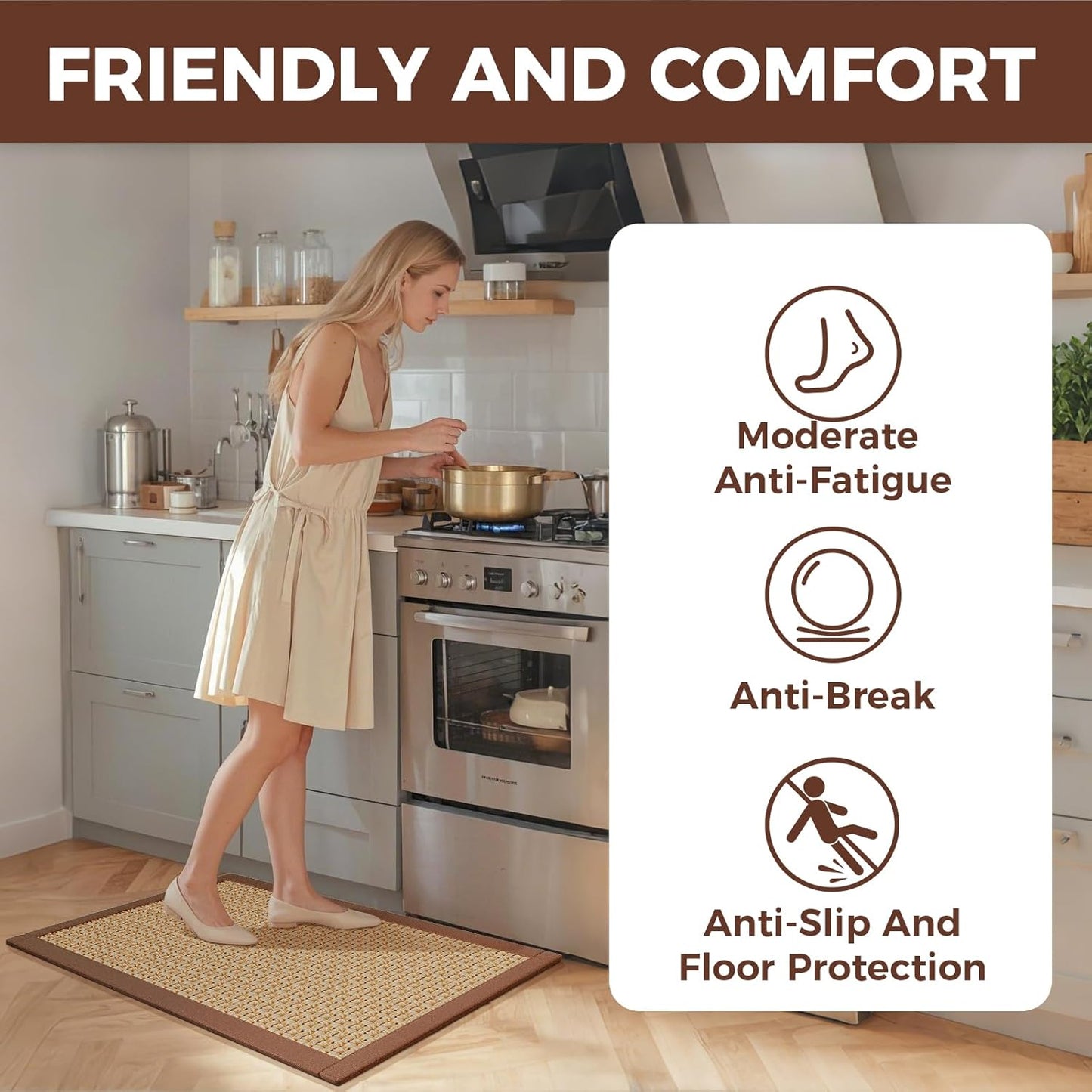 Kitchen Rugs Non Slip Washable, Anti Fatigue Cushioned Kitchen Mats for Floor, Super Absorbent Jute-Look Kitchen Sink Mat Standing Mat for Office, Laundry, Brown 17"x47"