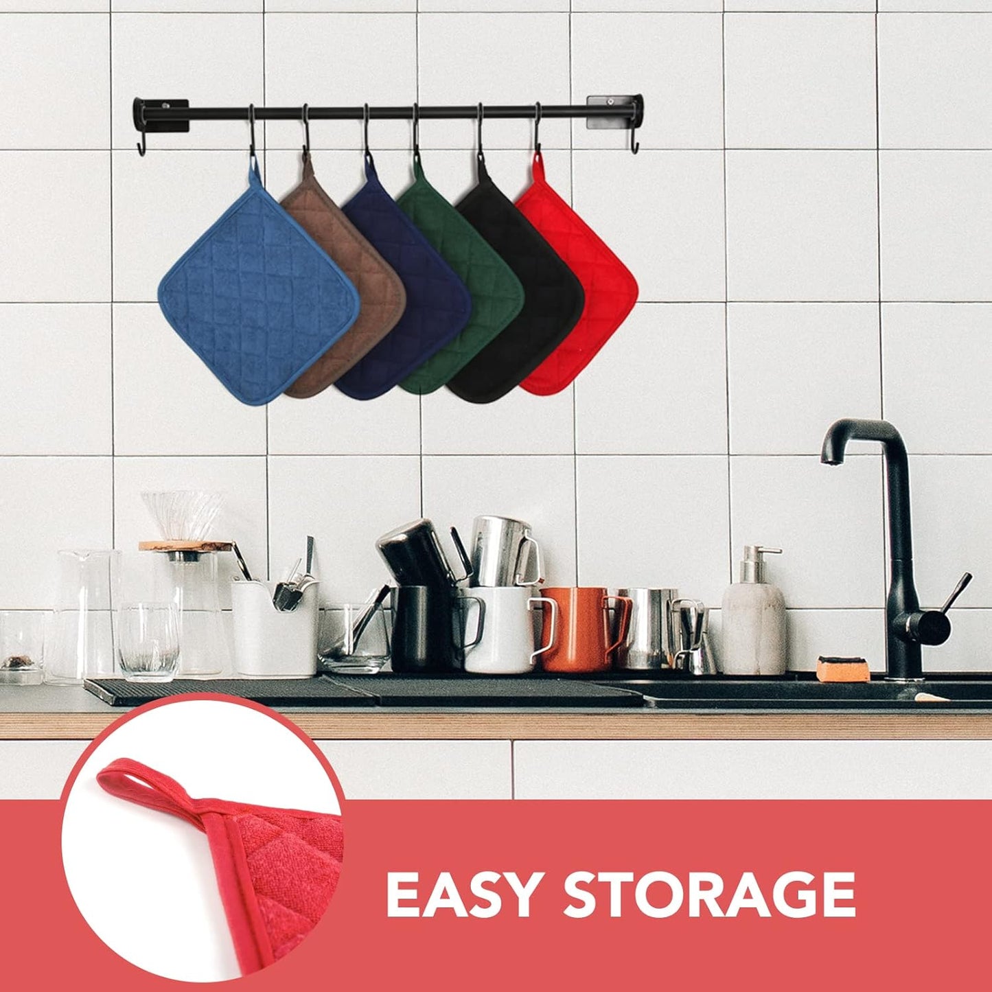 Joyhalo 6 Pack Pot Holders for Kitchen,Cotton Oven Holder with Great Heat Resistance,Non Slip Hot Pads for Kitchen Clearance,Red