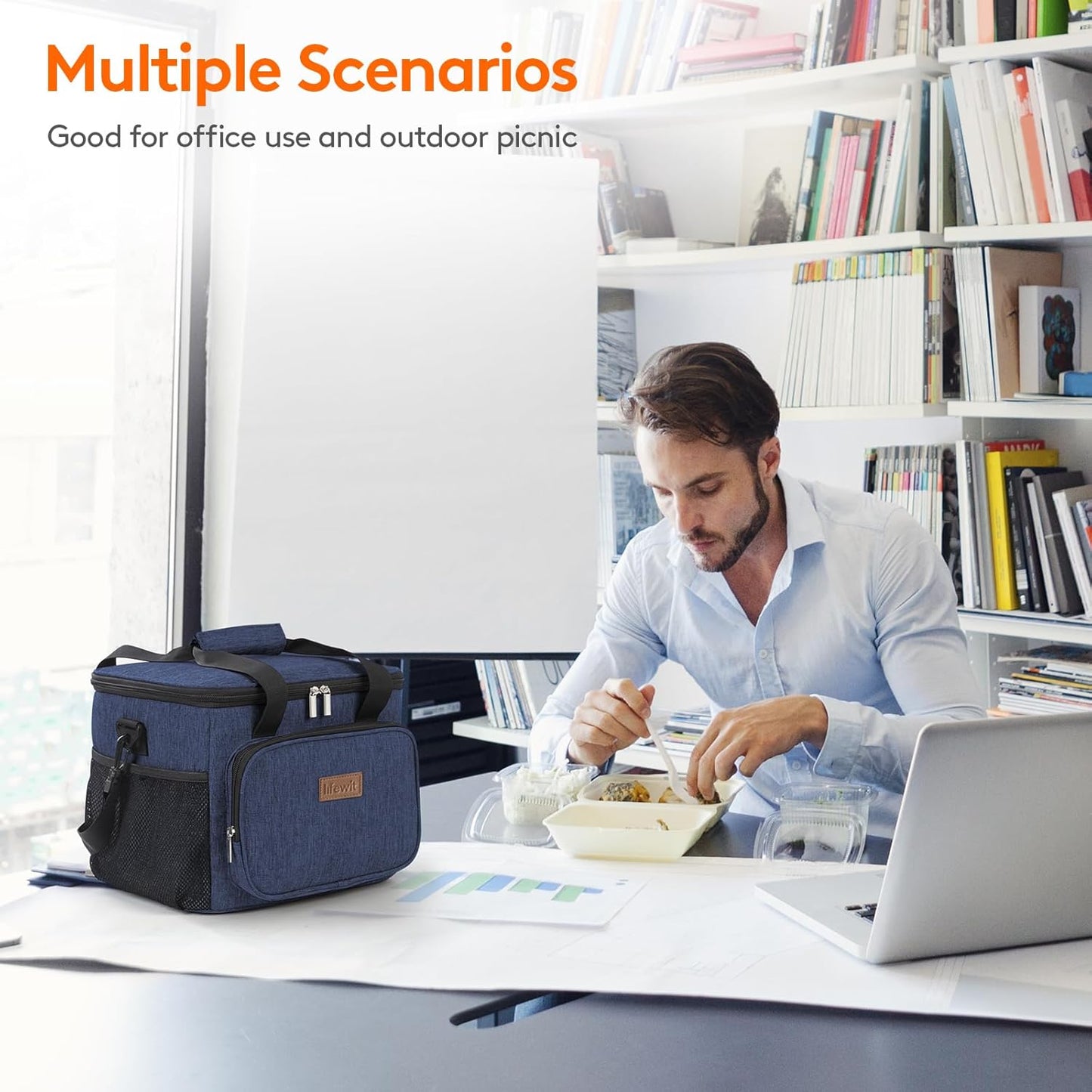 Lifewit Large Lunch Bag Insulated Lunch Box Soft Cooler Cooling Tote for Adult Men Women, Dark Blue 40-Can (24L)