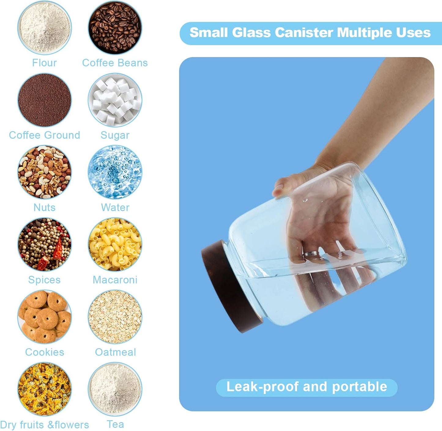 Glass Coffee Jars Spice Jar Round Storage Canister with Wooden Lid Clear Glass Food Jar for Pantry Sugar Tea Coffee Bean Spice Nuts Cookies Bath Salts (1800ml/60oz-2PACK（with spoon))