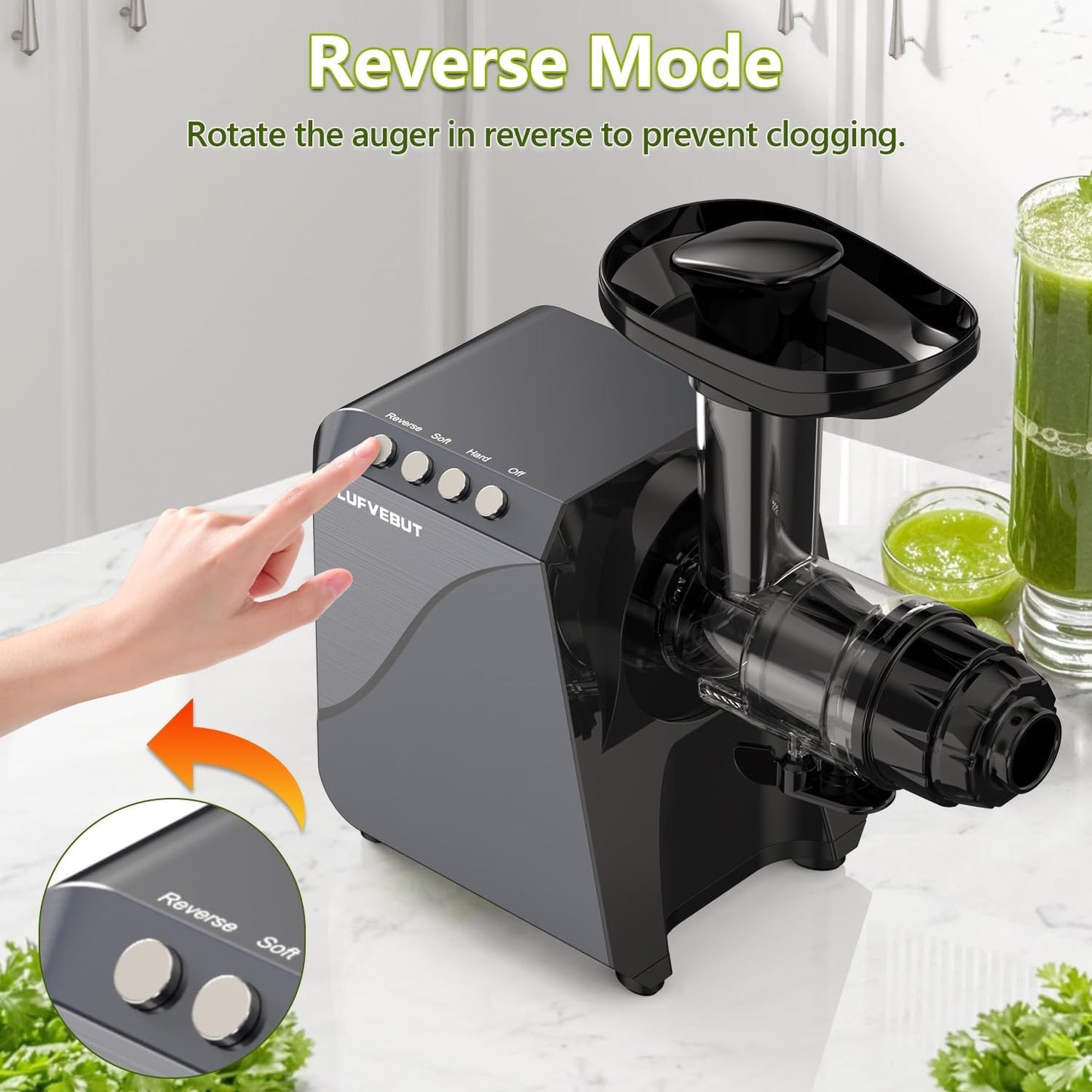 Cold Press Slow Juicers for Carrot Celery Ginger Beet, Electric Coffee Grinder, 250W Masticating Juicer Machine Vegetables Fruit Juice Extractor Easy To Clean Quiet Juicer BPA-Free Reverse Function