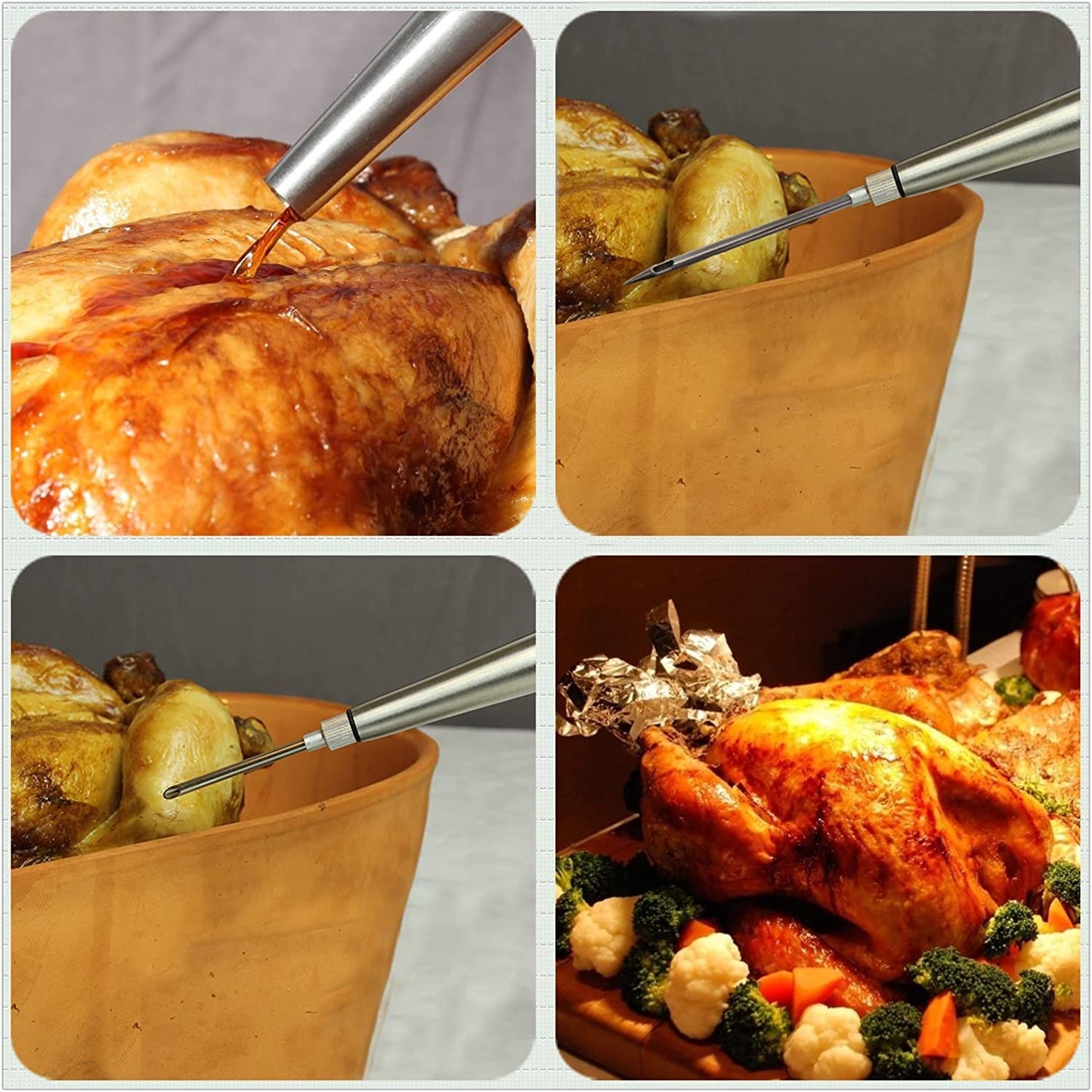 KAYCROWN Turkey Baster and Roast Lifters with Non-Slip Handle, Rubber Baster with 2 Marinade Needles & Stainless Steel Poultry Forks Set