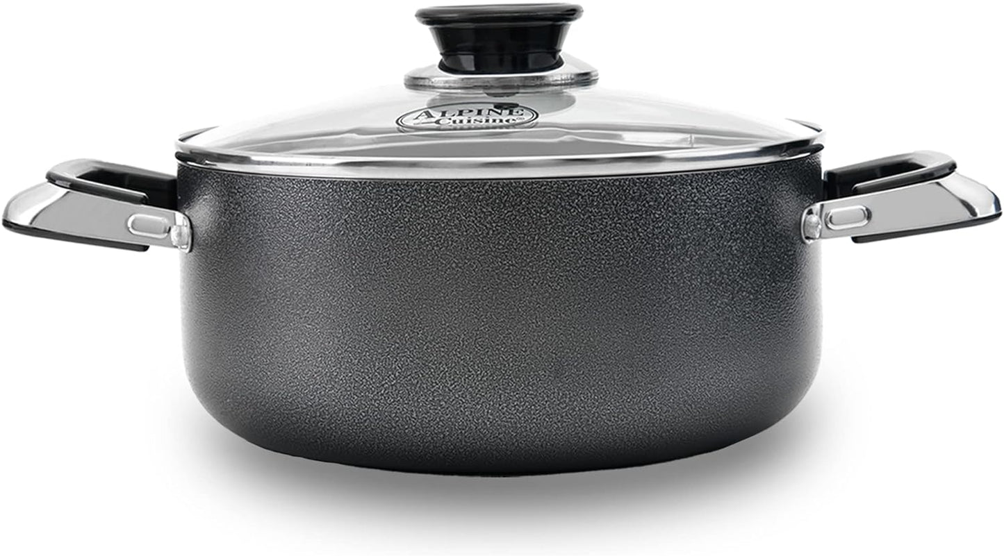 Alpine Cuisine 8.5 Quart Non-stick Stock Pot with Tempered Glass Lid and Carrying Handles, Multi-Purpose Cookware Aluminum Dutch Oven for Braising, Boiling, Stewing