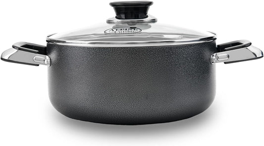 Alpine Cuisine 8.5 Quart Non-stick Stock Pot with Tempered Glass Lid and Carrying Handles, Multi-Purpose Cookware Aluminum Dutch Oven for Braising, Boiling, Stewing