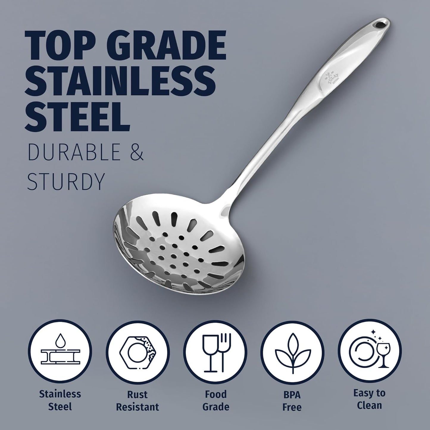 Zulay Kitchen Stainless Steel Slotted Serving Spoon - Large Frying Spoon Skimmer - Durable Utensil with Ergonomic, Easy to Use Handle - Easy to Clean, Perfect for at Home Cooks & Chefs - 14.5”