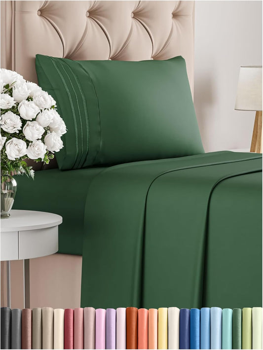 Twin Size 3 Piece Sheet Set - Comfy Breathable & Cooling Bed Sheets Set - Hotel Luxury Bedding for Women, Men, Kids, Teens, Boys & Girls - Deep Pockets, Soft, Wrinkle Free - Oeko-Tex - Emerald Green