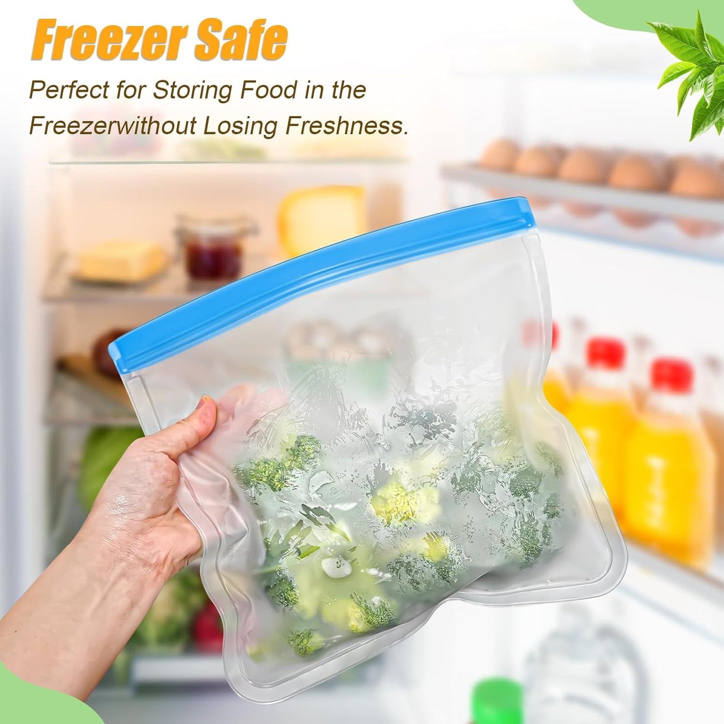 10 Pack Reusable Storage Bags, Dishwasher Safe Reusable Food Storage Bags, Silicone Leak proof Freezer Bag for Lunch, Sandwich, Snack, Marinate Meat, Salad Fruit