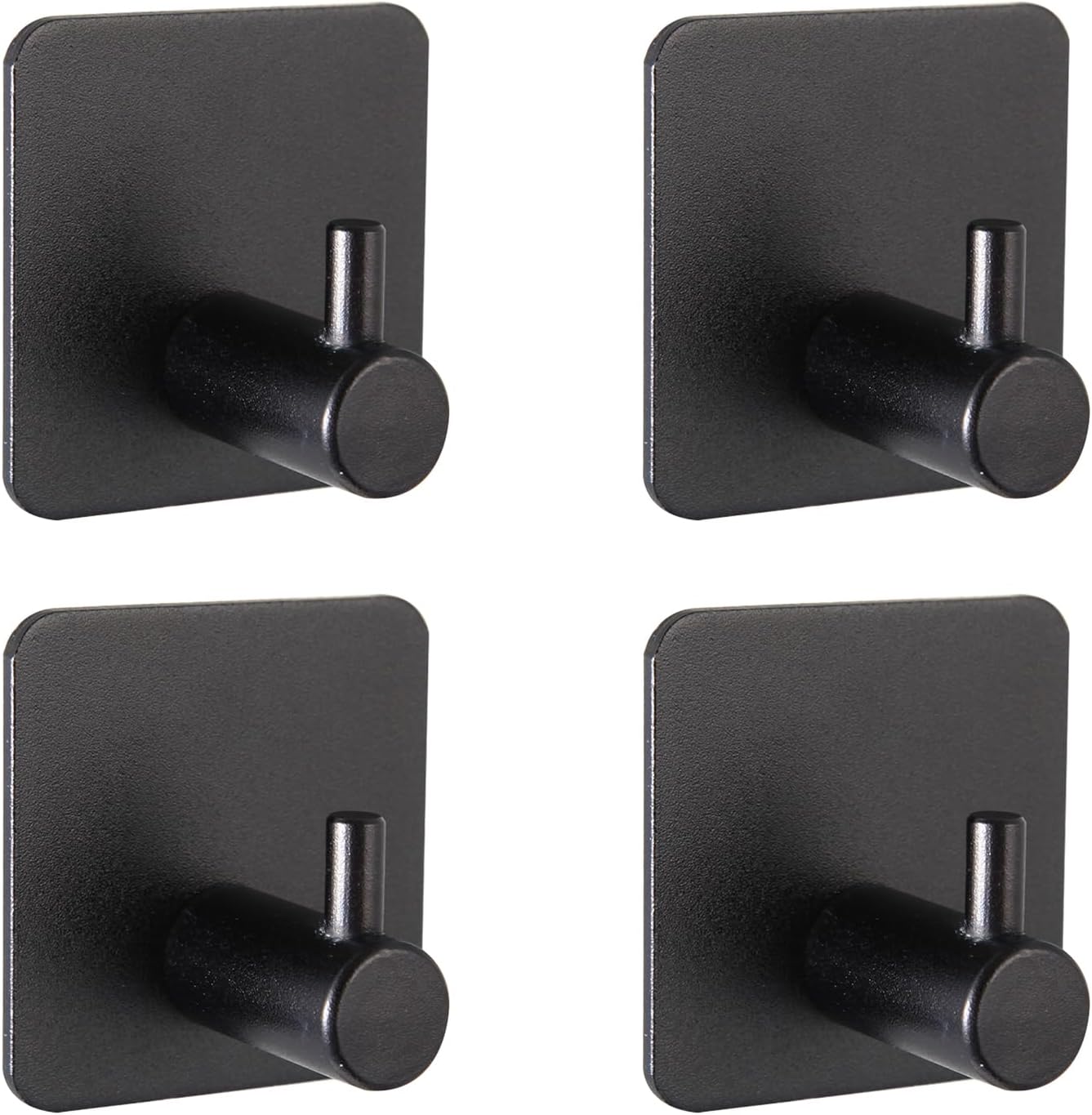 Aluminum Wall Hooks, No Drill Damage-Free Adhesive Hook, Product for Hanging Heavy Duty for Bathroom Kitchen Home (Single Square Black Hook, 4)