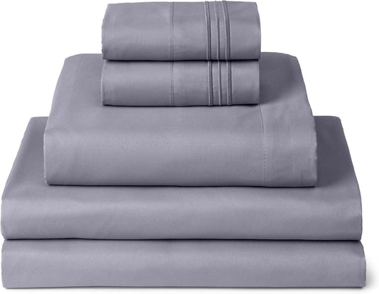 Mellanni Split King Sheets Set - 5 PC Iconic Collection Bedding - Hotel Luxury, Extra Soft, Cooling Bed Sheets - Wrinkle, Fade, Stain Resistant (Split King, Hazy Lilac)