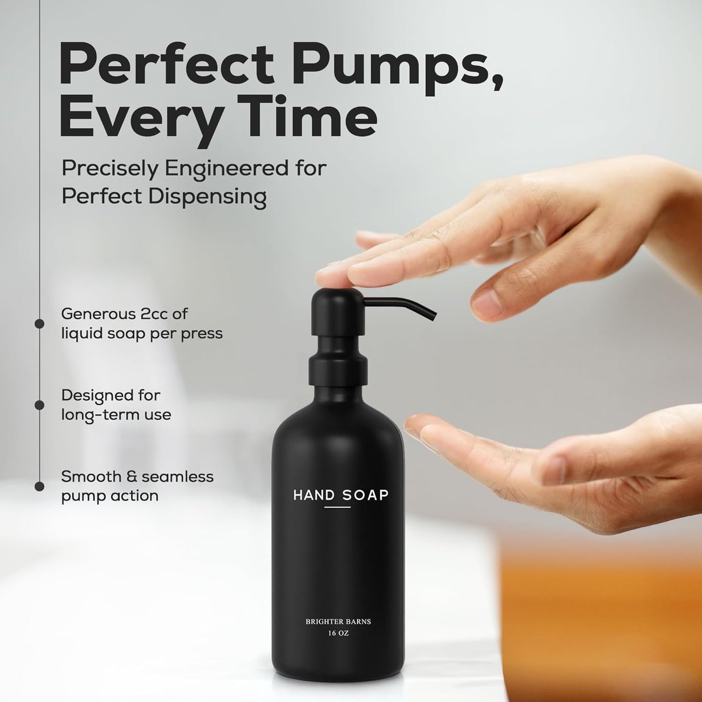 Black Glass Soap and Lotion Dispenser Set by Brighter Barns - Hand Soap Dispenser Bathroom Set - Bathroom Decor & Accessories for Restaurant, Gym, Office, Fitness Center, Hotel, Airbnb, Spa (Black)