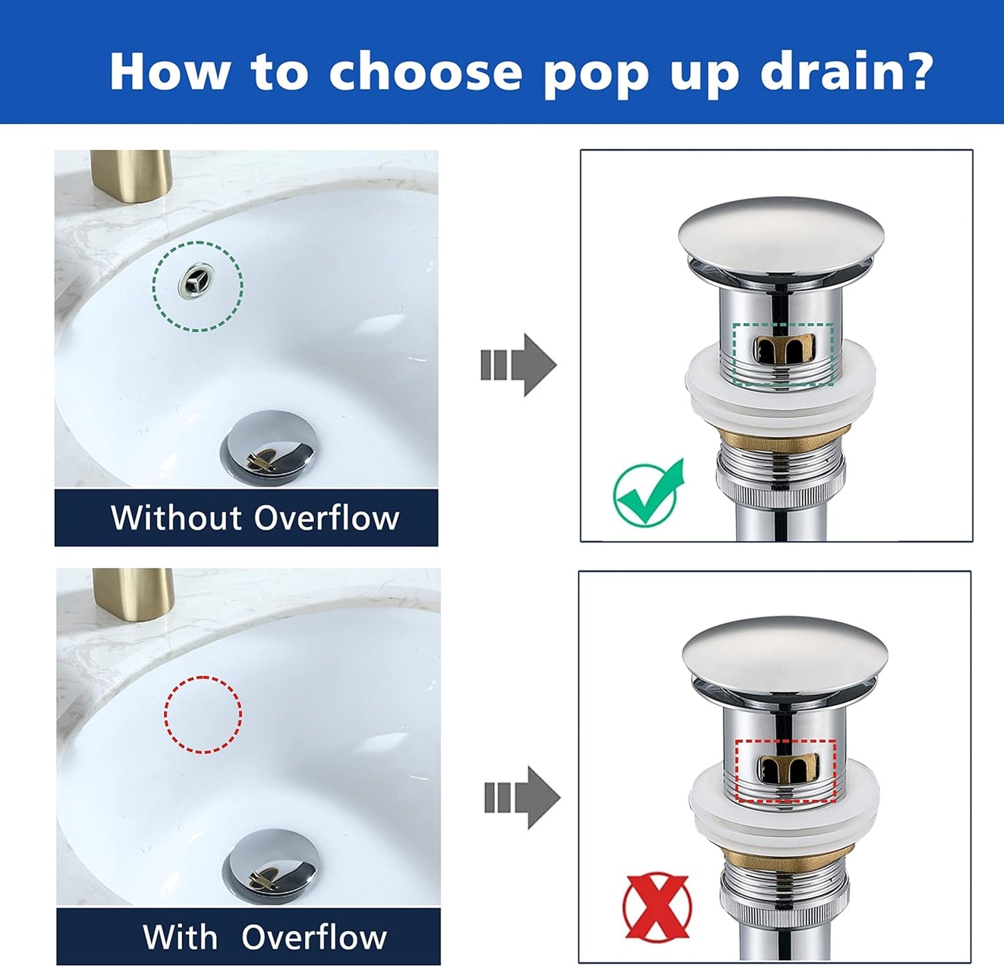 Stainless Steel Pop up Drain for Bathroom Sink Inst Sink Drain with Detachable Basket, Polished Chrome Drain Component with Overflow Bathroom Sink Drain