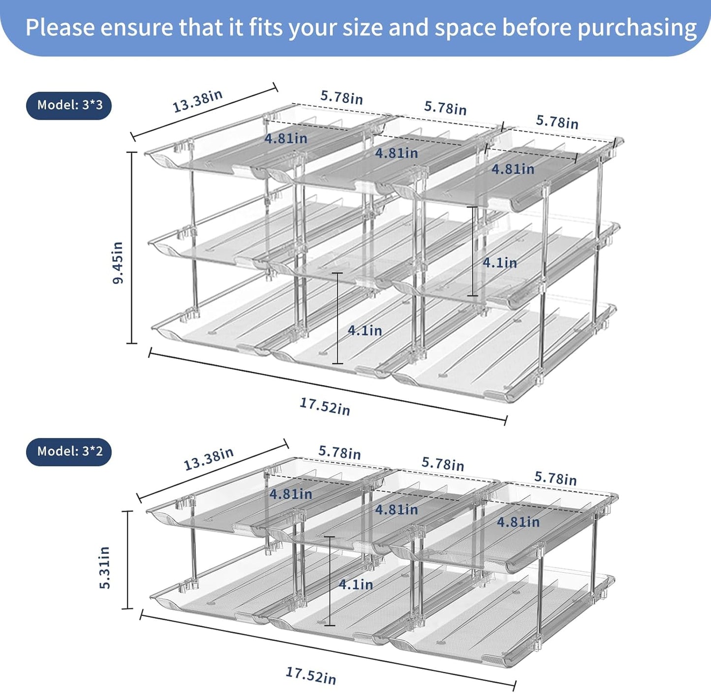 Can Organizer for Pantry Free combination Can Dispenser,Clear 3 Tier Storage Rack for 36 Cans Suitable for Cabinet Pantry Fridge Countertop (3 * 3)
