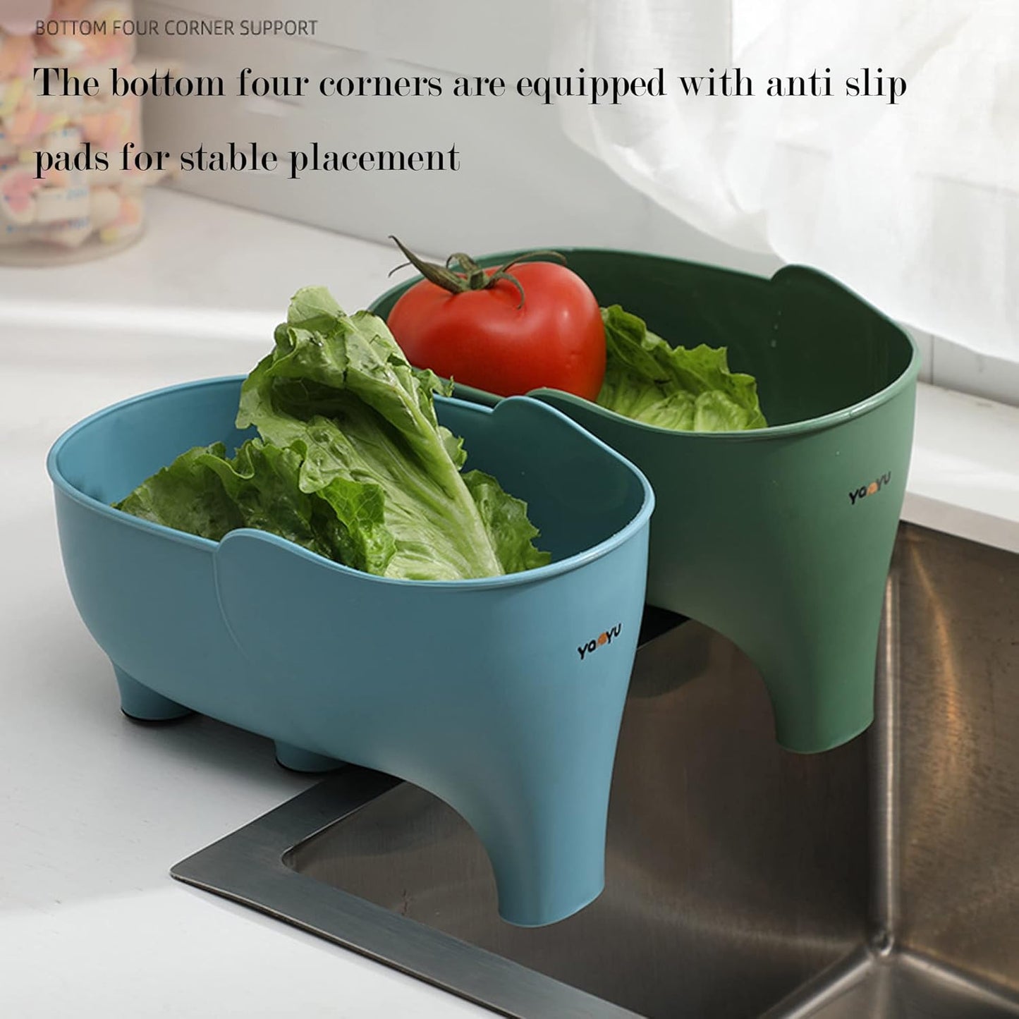 Vegetables Washing Basket Elephant Drainage Basket Fruit Basket for Draining Pasta Noodles Kitchen (Blue)