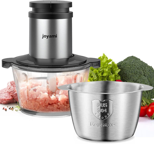 JOYAMI Electric Food Processor with 2 Bowls, Food Chopper Vegetable Meat Grinder, Stainless Steel Blades, 2 Speed