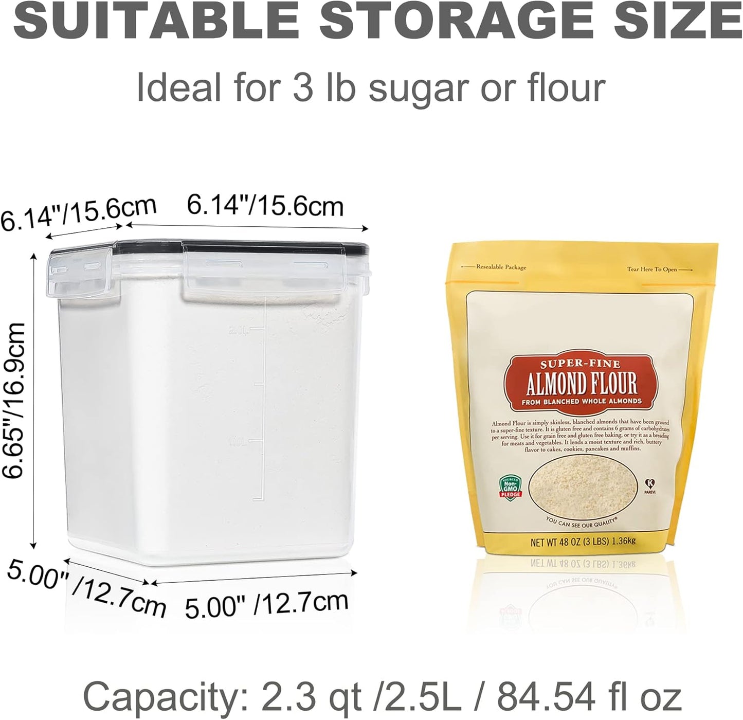 Medium Food Storage Containers with Lids Airtight 2.5L /84.5Oz, for Flour, Sugar, Baking Supply, 3PCS BPA Free Plastic Canisters for Kitchen Pantry Organization