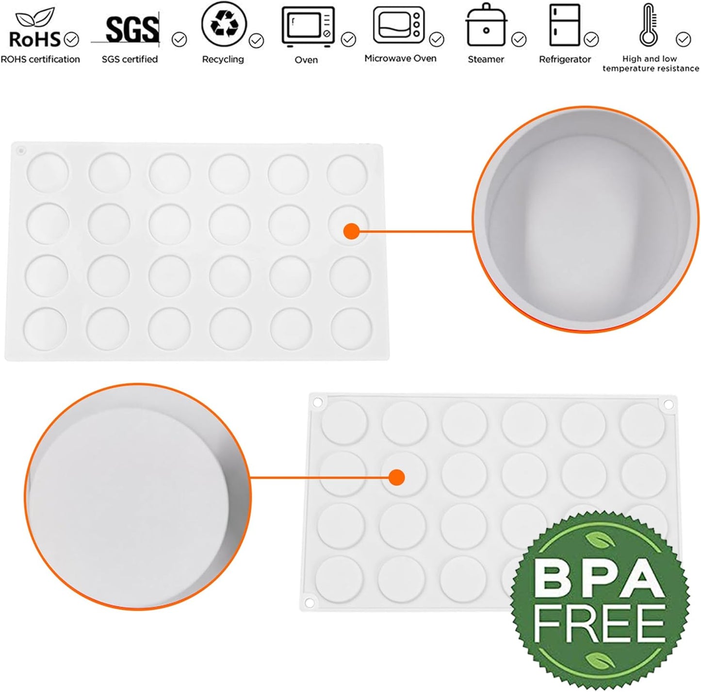 OCPO KITCHEN 3D Round Cylinder Silicone Mold for Baking Mousse Cake, Candy, Pastry, Chocolate, Cupcake, Cookie, Cake Decoration Mold, Round Shape (24-Cavity)