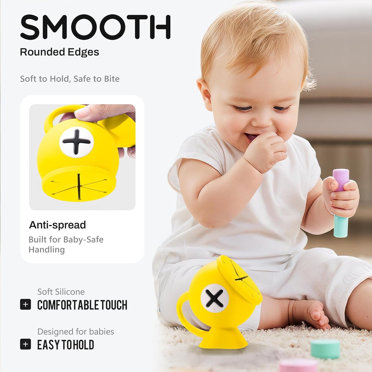 Li&Zhao Toddler Snack Cups - Baby Snack Containers Silicone Snack Cups for Toddlers Spill Proof Baby Food Catcher for Toddlers and Babies(Yellow)