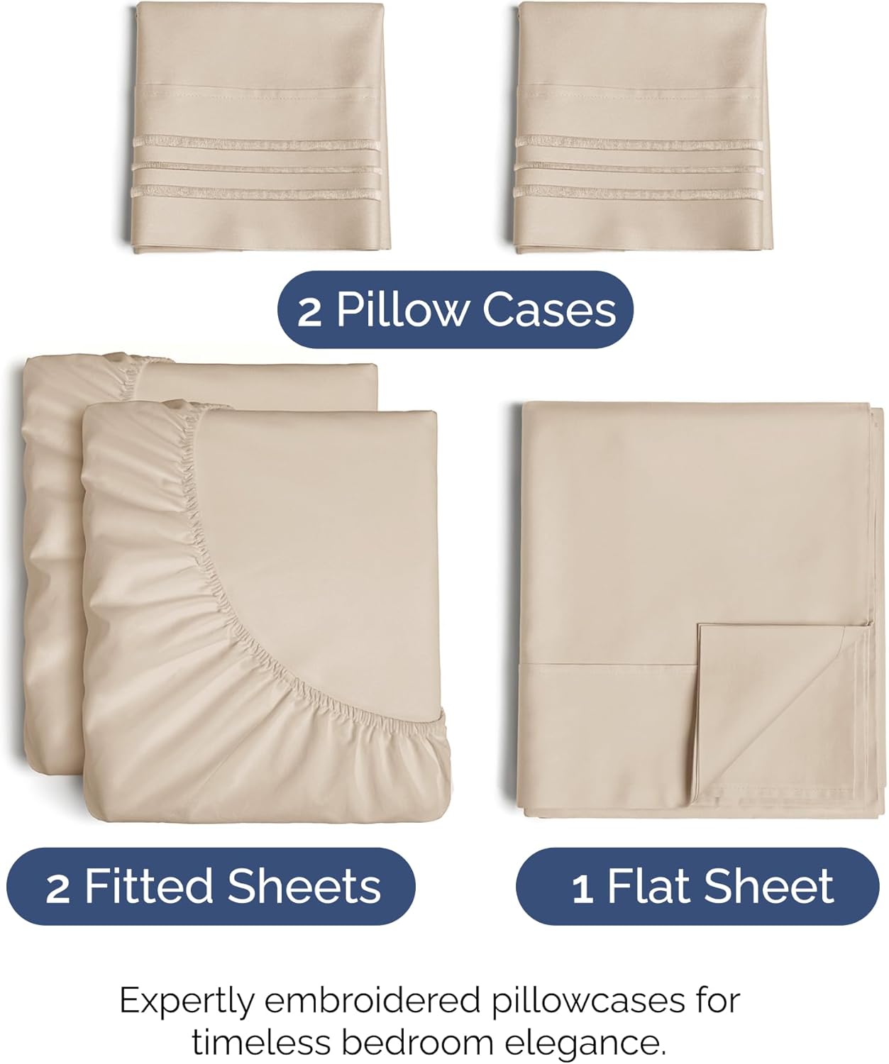 Split King Size 5 Piece Sheet Set - Comfy Breathable & Cooling Bed Sheets Set - Hotel Luxury Bedding for Women, Men, Kids, Teens, Boys & Girls - Deep Pockets, Soft and Wrinkle Free - Oeko-Tex - Wheat