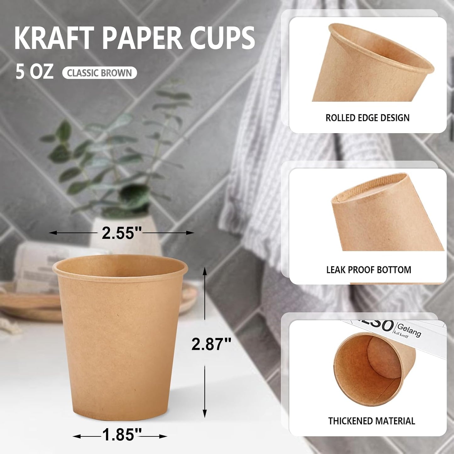 400 Pack 5 oz Kraft Paper Cups, Disposable Bathroom Cups, Mini Mouthwash Cups, Hot/Cold Beverage Drinking Cup for Home, Store, Travel, Events (Brown)